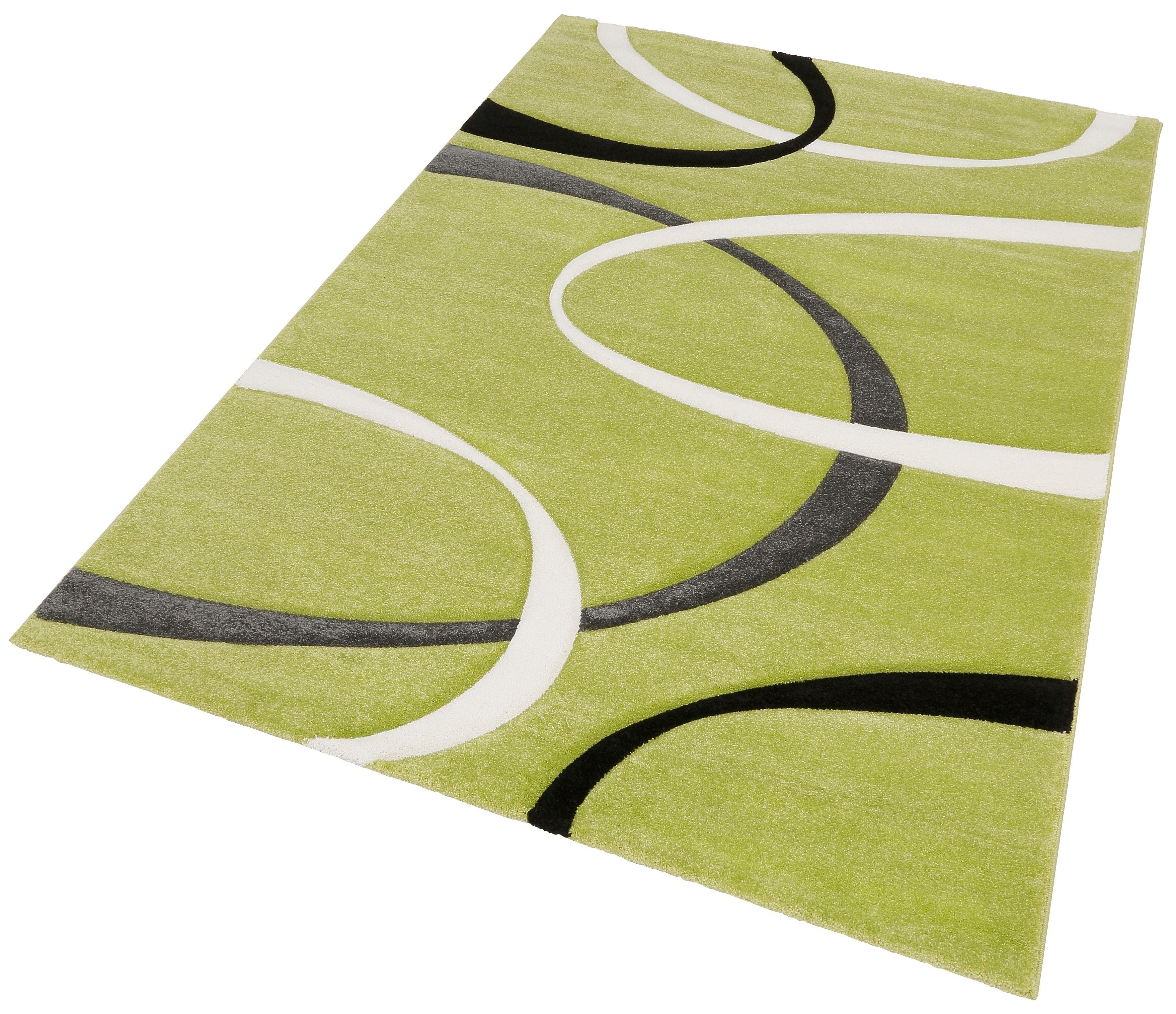 Teppich Bilbao, my home, rechteckig, Höhe: 13 mm, handgearbeiteter Konturenschnitt, flacher Teppich rund, Kurzflor grün