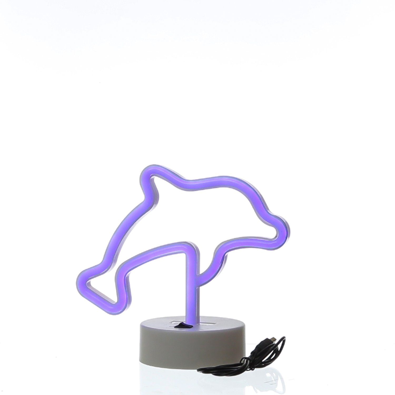 SATISFIRE LED Dekolicht LED Neonlicht DELFIN Neonschild Leuchtfigur USB Batterie 19cm blau
