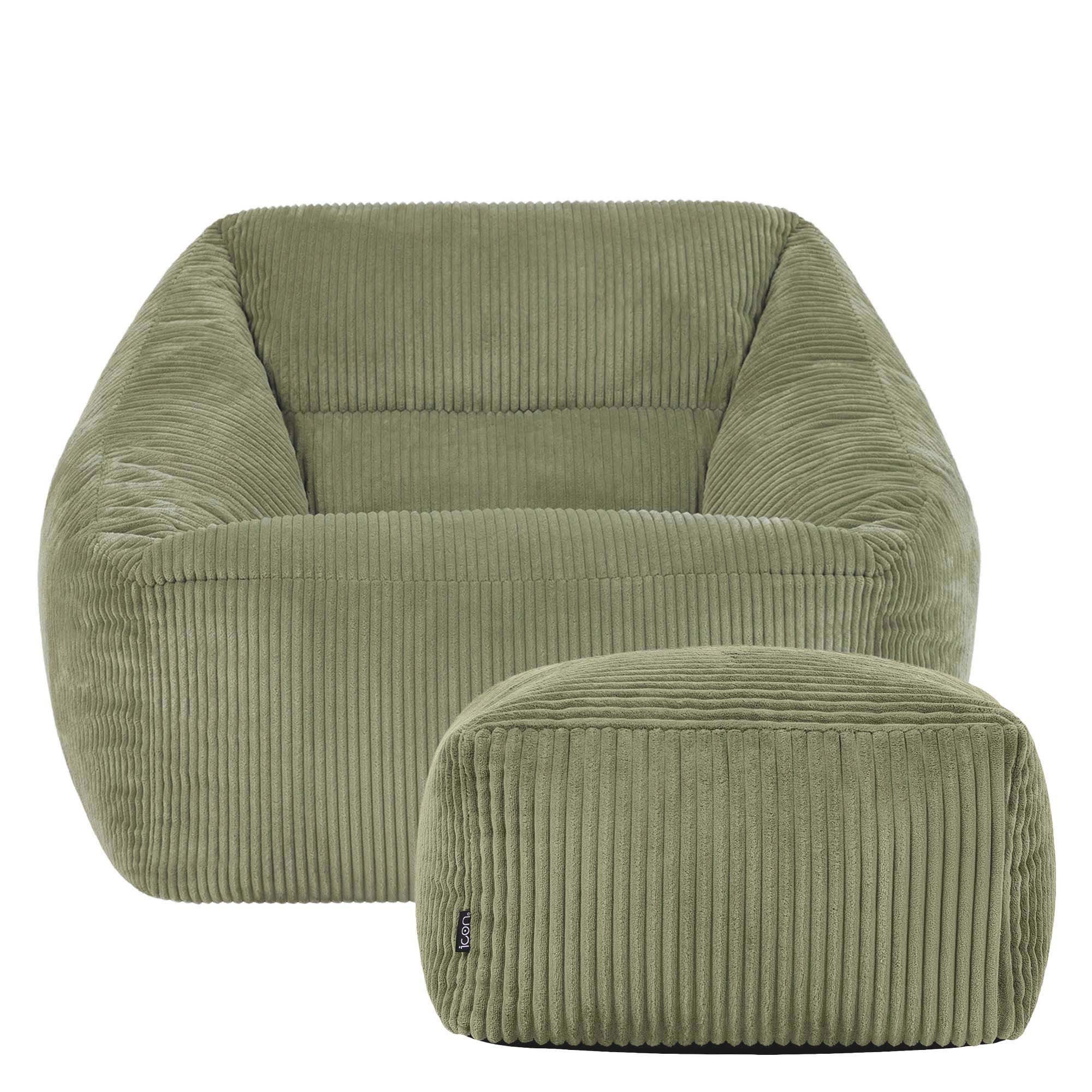 icon Sitzsack Riesen Sessel aus Cord Flauschig „Natalia" mit Hocker (Spar-Set, 1 x Sitzsack-Sessel, 1 x Fußhocker), Sitzsack XXL, Made in Germany, für Erwachsen – Bild 4 von 5