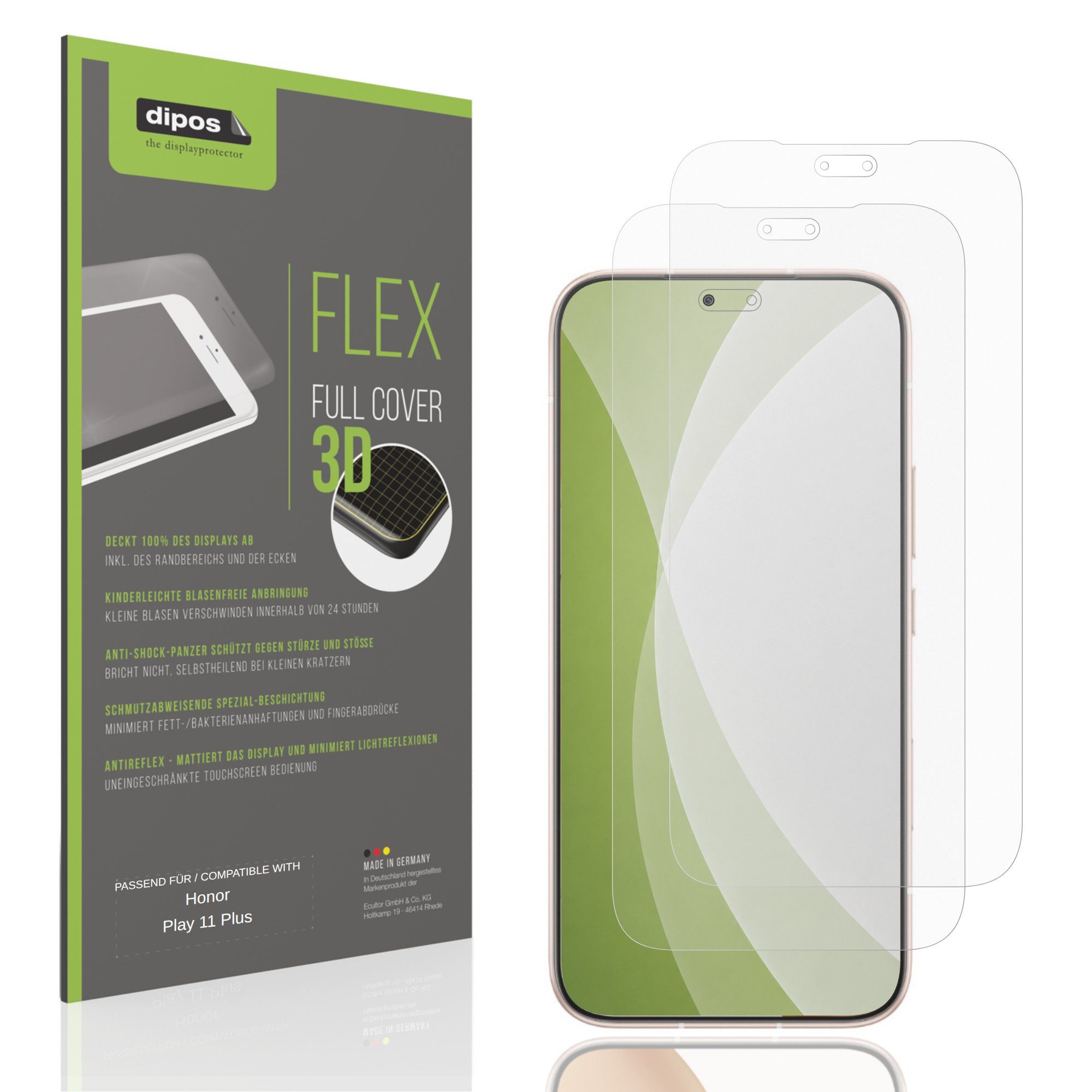 dipos Displayschutzfolie Schutzfolie für Honor Play 11 Plus, 2 Stück, Displayschutz Schutz Folie Made in Germany