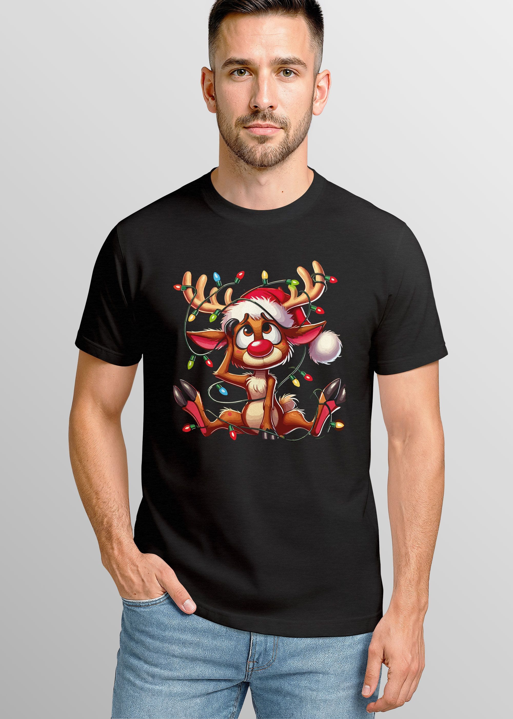 MoonWorks Print-Shirt Herren T-Shirt Weihnachten Elch Rentier Lichterkette günstig online kaufen