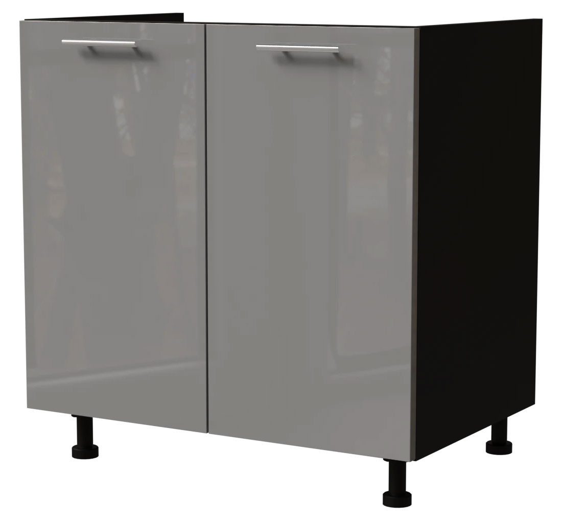 Feldmann-Wohnen Spülenunterschrank Essen (D8Z/80, 2-türig, ohne Einlegeboden, 1-St., moderne Optik, lackierte Fronten) 80x50x82cm schwarz - grau Hochglanz (ES-D8Z/80)