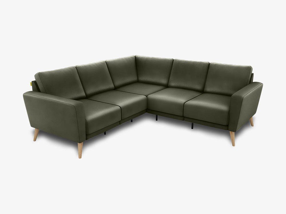 KAUTSCH.com Ecksofa 5-Sitzer LOTTA, L-Form, Ecksofa Leder, zerlegbares System, modular erweiterbar, hochwertiger Kaltschaum, Wellenfederung, made in Europe moosgrün