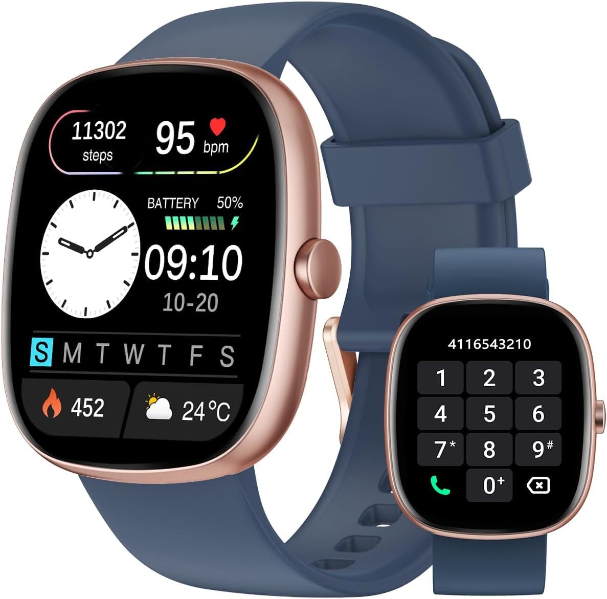 HUAKUA D3 Smartwatch (4,6 cm, android ios), SMARTWATCH MIT BLUETOOTH ANRUFEN FITNESSMODI UND GESUNDHEITSANALYSE