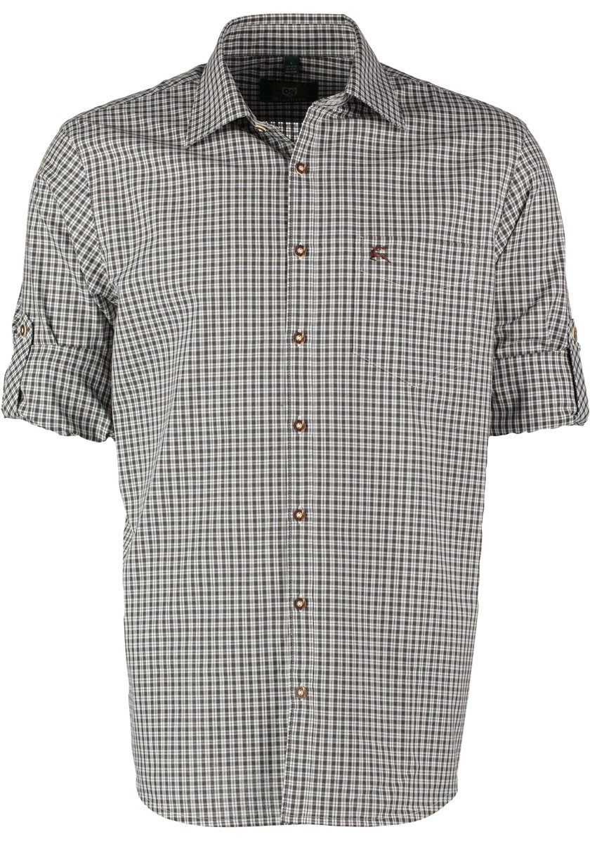 OS Trachten Trachtenhemd Vakas Langarmhemd mit Krempelärmeln und Hirsch-Stickerei auf der Brusttasche