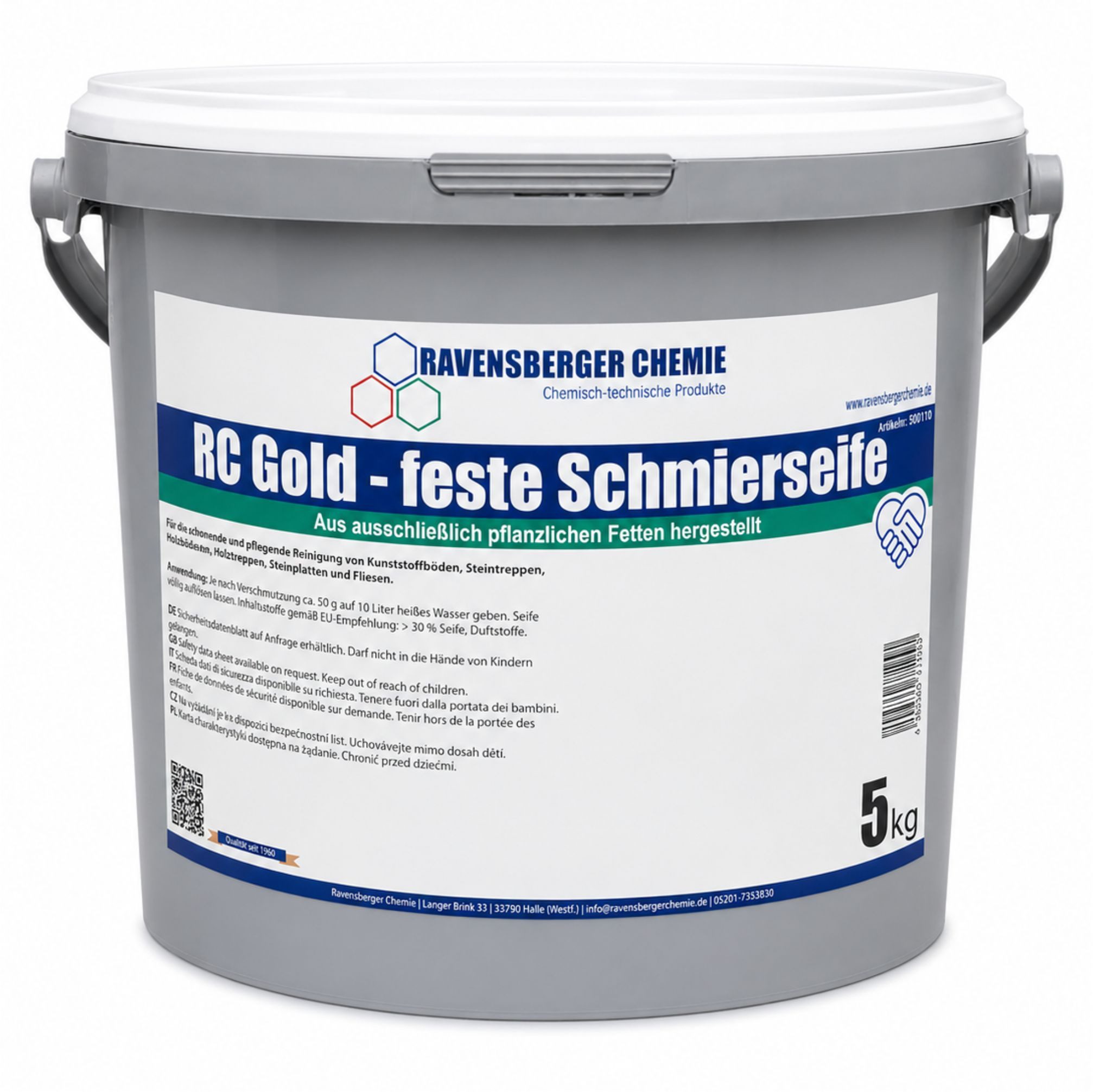 Ravensberger Chemie RC Gold feste Schmierseife - Goldseife Allzweckreiniger (40 % Schmierseife für Reinigung, Werkstatt & Seifenblasen - 5 kg Seifenkonzentrat für Reinigung Werkstatt Montagehilfe und Seifenblasen)