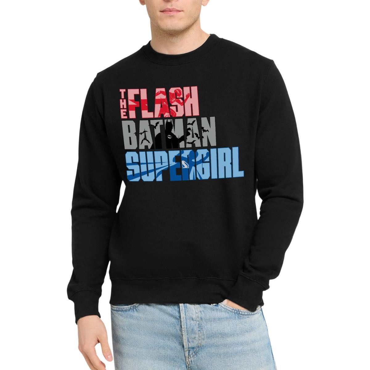 Spreadshirt Sweatshirt The Flash Schriftzug Batman Supergirl Unisex Pullover (1-tlg)