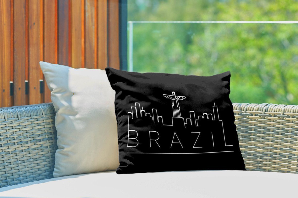 "Brasilien" Dekokissen Dekokissenbezug, Hintergrund, Kissenhülle MuchoWow Outdoor-Dekorationskissen, auf Polyester, schwarzem Stadtbild