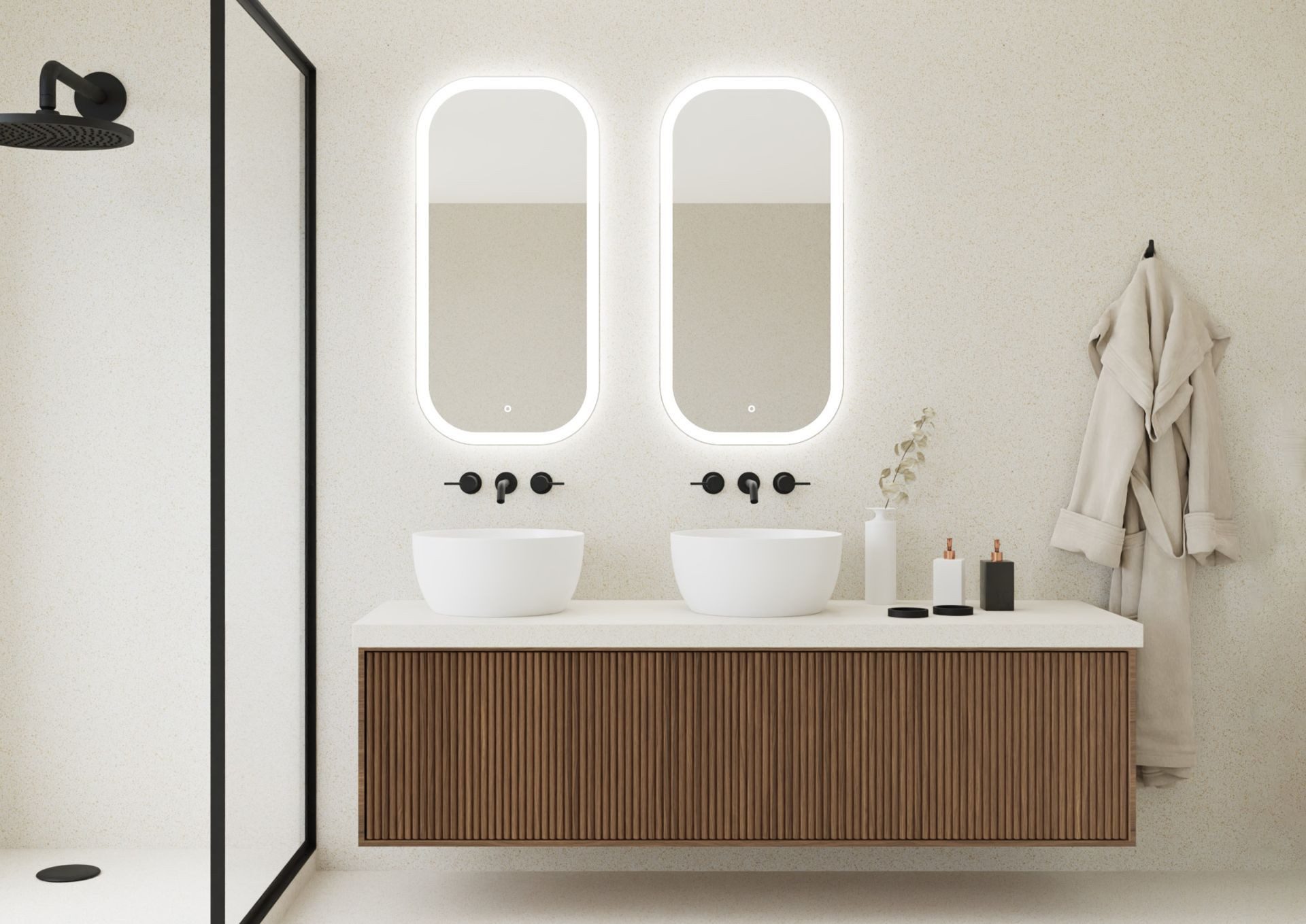 Intarbad Badspiegel Design Spiegel mit Beleuchtung oval, neutralweißes Licht (100 x 50cm, abgerundete Ecken, LED-Spiegel mit Touch-Schalter, direkte & indirekte Beleuchtung, hochwertig geschliffene Kanten), Badezimmerspiegel, Made in Germany