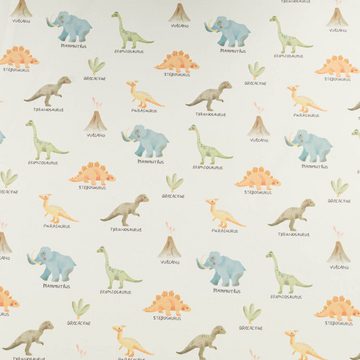SCHÖNER LEBEN. Stoff Baumwollstoff Dekostoff Digital Dinosaurier mintgrün bunt 1,40m breit, Digitaldruck
