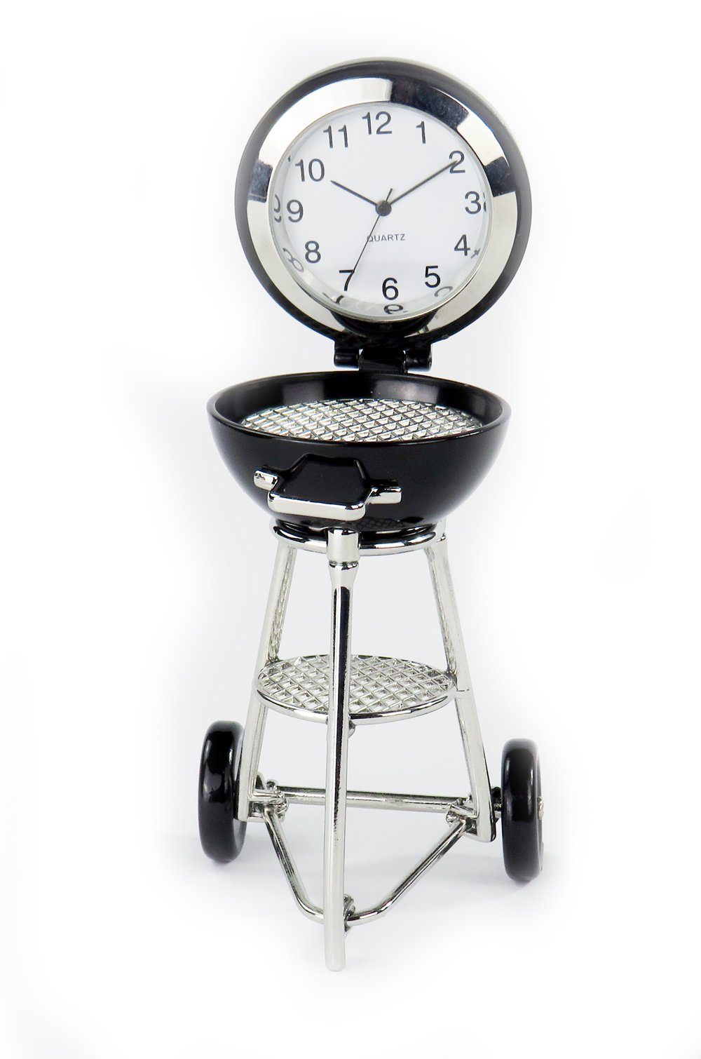 Siva Standuhr Ischuhr Grill schwarz Quarzuhr aus Metall im Kugelgrill Design (Set)