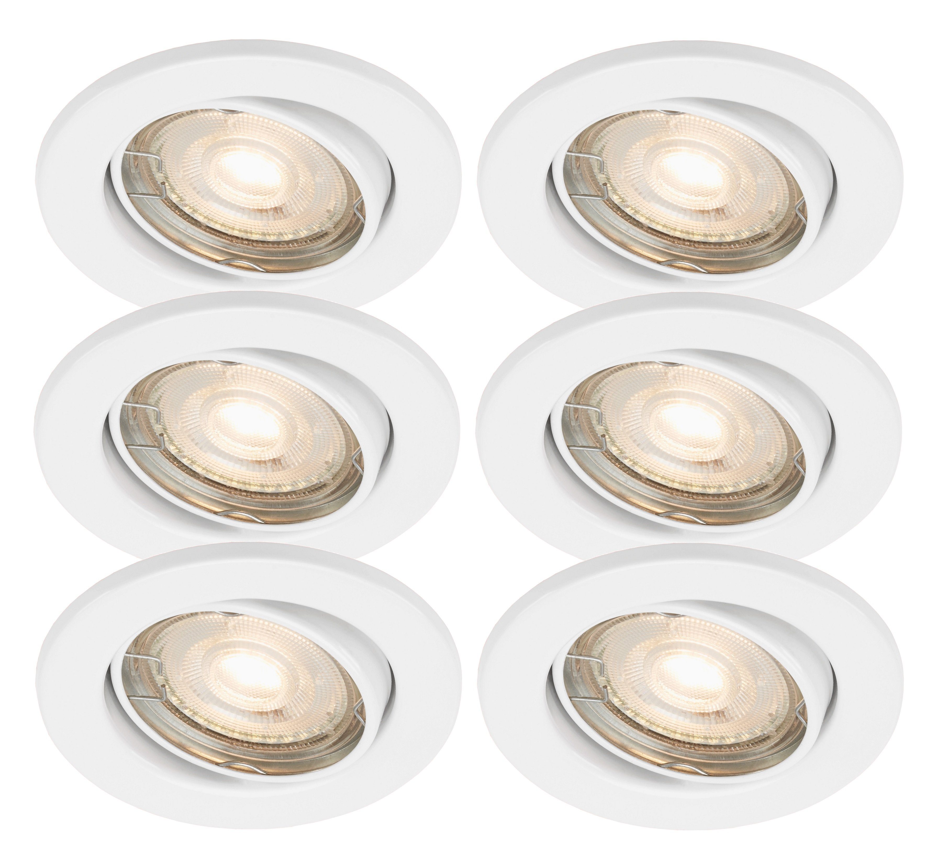 TRANGO LED Einbauleuchte, Dimmfunktion, 6er Set 6729-066G6KSDAK LED Deckenstrahler in Weiß matt Rund inkl. 6x 5 Watt 3-Stufen dimmbar GU10 LED Leuchtmittel 6000K Tageslichtweiß (kaltweiß), Einbaustrahler, Einbauspot, Deckenleuchte, Deckenspots