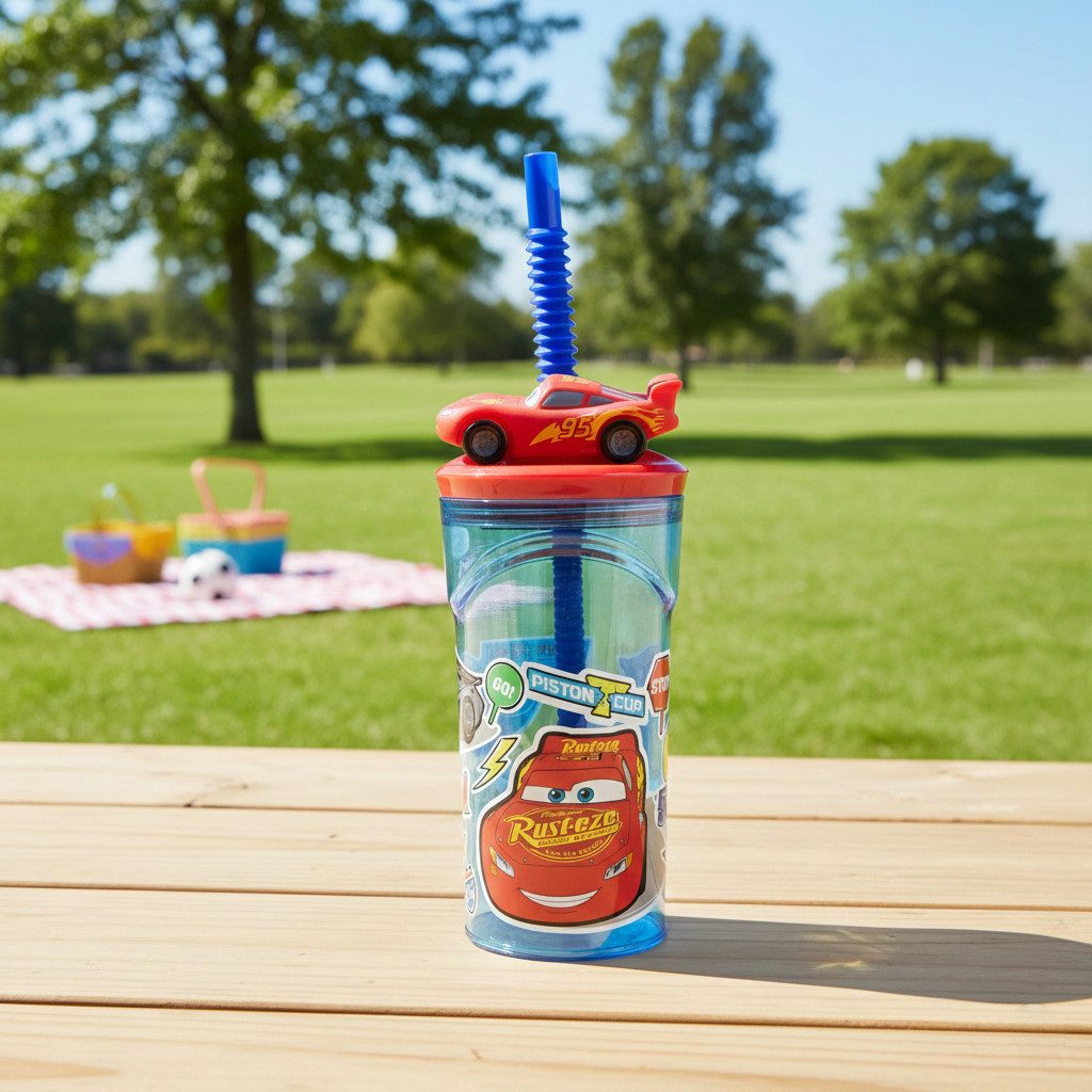 Disney Kinderbecher Disney Cars Lighning McQueen 3D Deckel Kinder Trinkbecher Becher 360ml, 1-tlg.