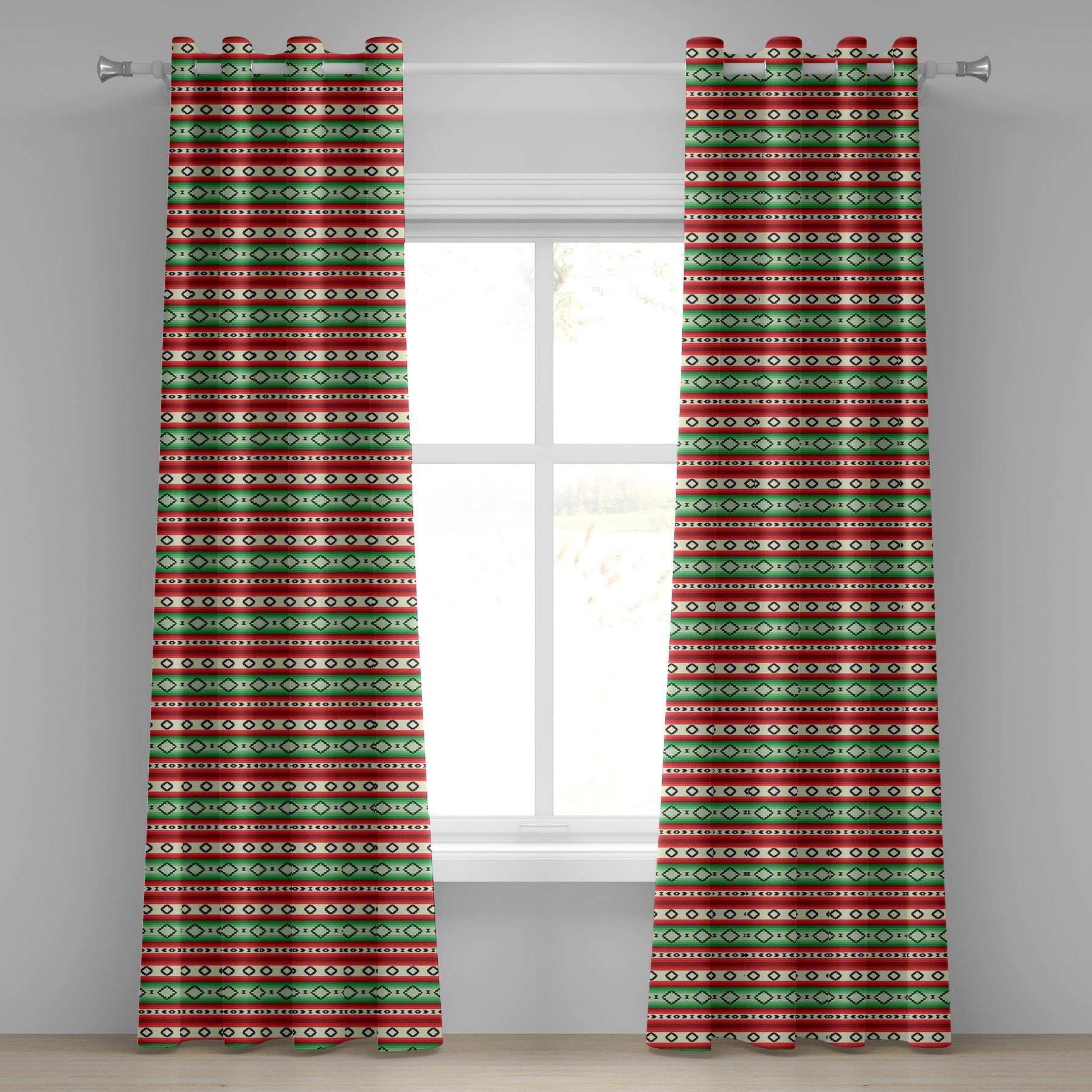 Gardine Dekorative 2-Panel-Fenstervorhänge für Schlafzimmer Wohnzimmer, Abakuhaus, Fiesta Mexican Blanket Pattern