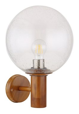 Globo Außen-Wandleuchte LED Außenlampe Außenleuchte Wandlampe Glas Edelstahl Holzoptik 31860W, spritzwassergeschützt (IP44), Dimmbar: abhängig vom Leuchtmittel, ohne Leuchtmittel, Lichtfarbe ist abhängig vom Leuchtmittel, Außenwandlampe, Wandleuchte, Leuchte aussen, Außen, Wand