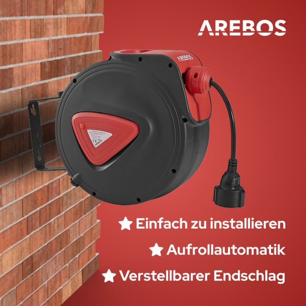 Arebos Automatik Kabelaufroller, Kabeltrommel Deckenmontage (Überhitzungsschutz) 1-fach und Wand