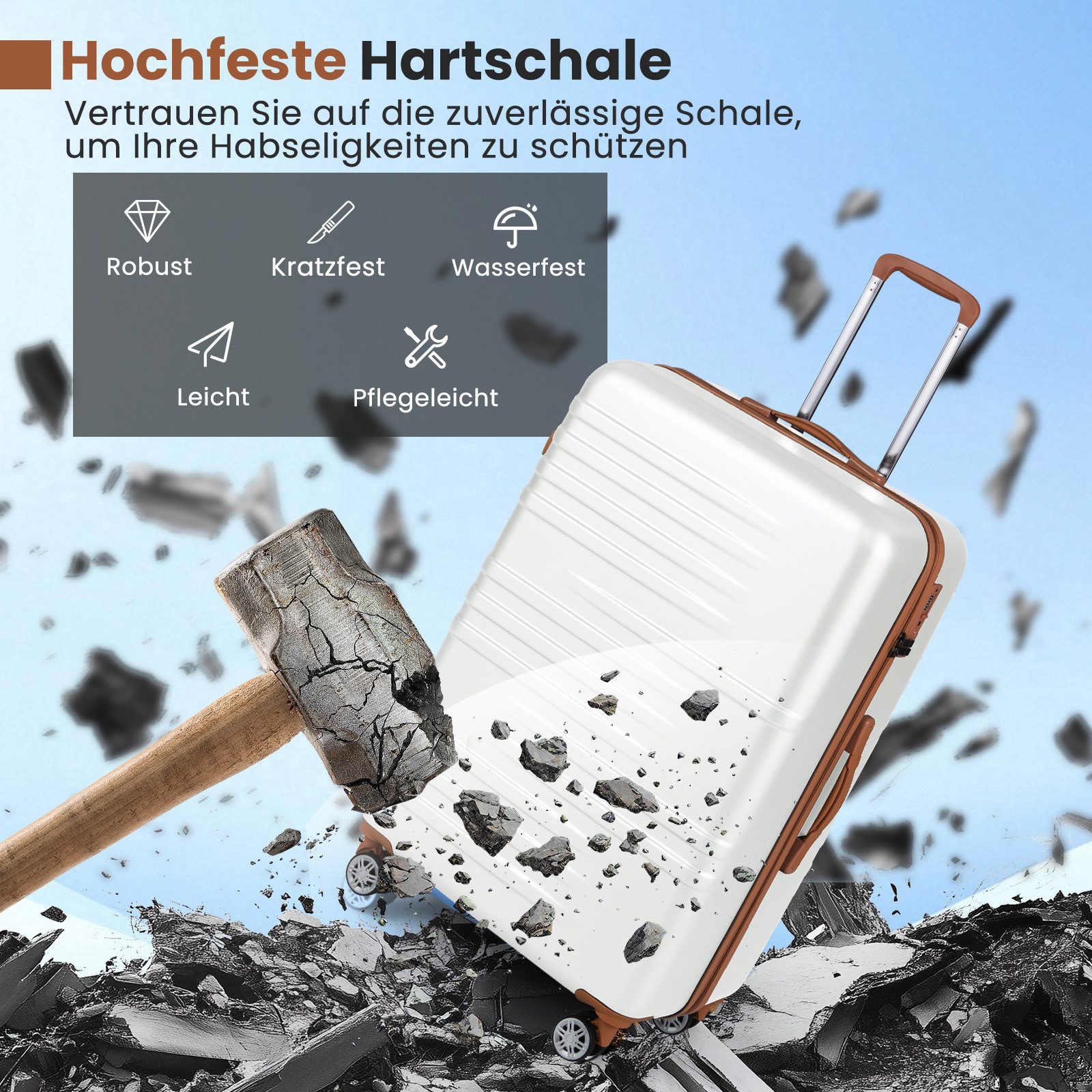 COSTWAY Hartschalen-Trolley, 4 Rollen, 3-teiliges Kofferset mit TSA-Schloss
