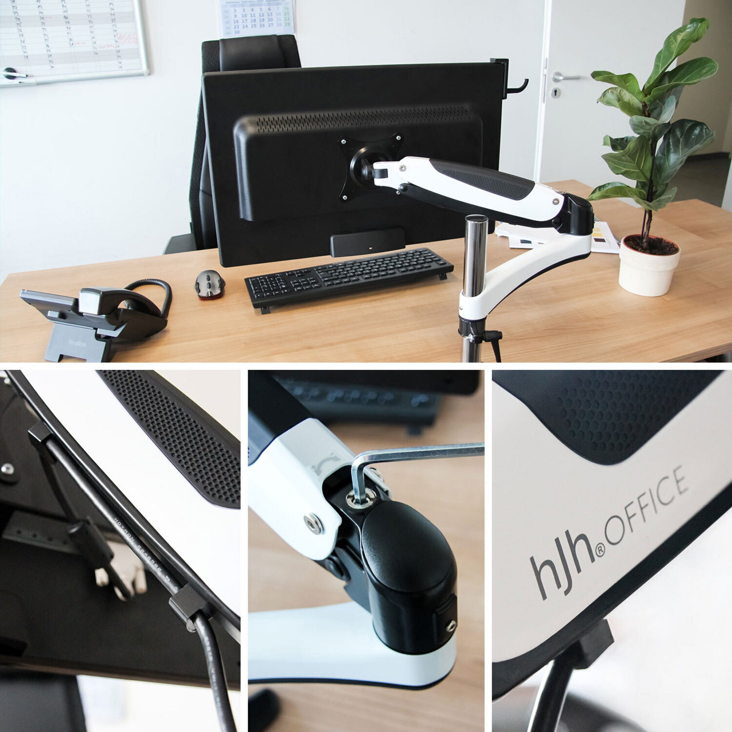 hjh OFFICE Monitor-Halterung Monitorhalterung Vm-Mg1 Aluminium, (bis 27 Zoll, Monitorarm, Kabelmanager integriert, drehbar, schwenkbar und neigbar)