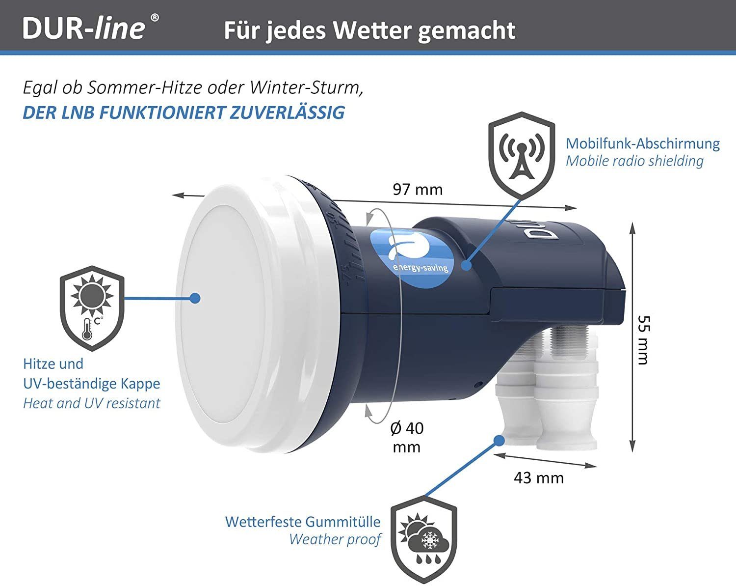 DUR-line DUR-line Blue ECO Twin - Stromspar-LNB - 2 Teilnehmer - Premium-Qualit Universal-Twin-LNB
