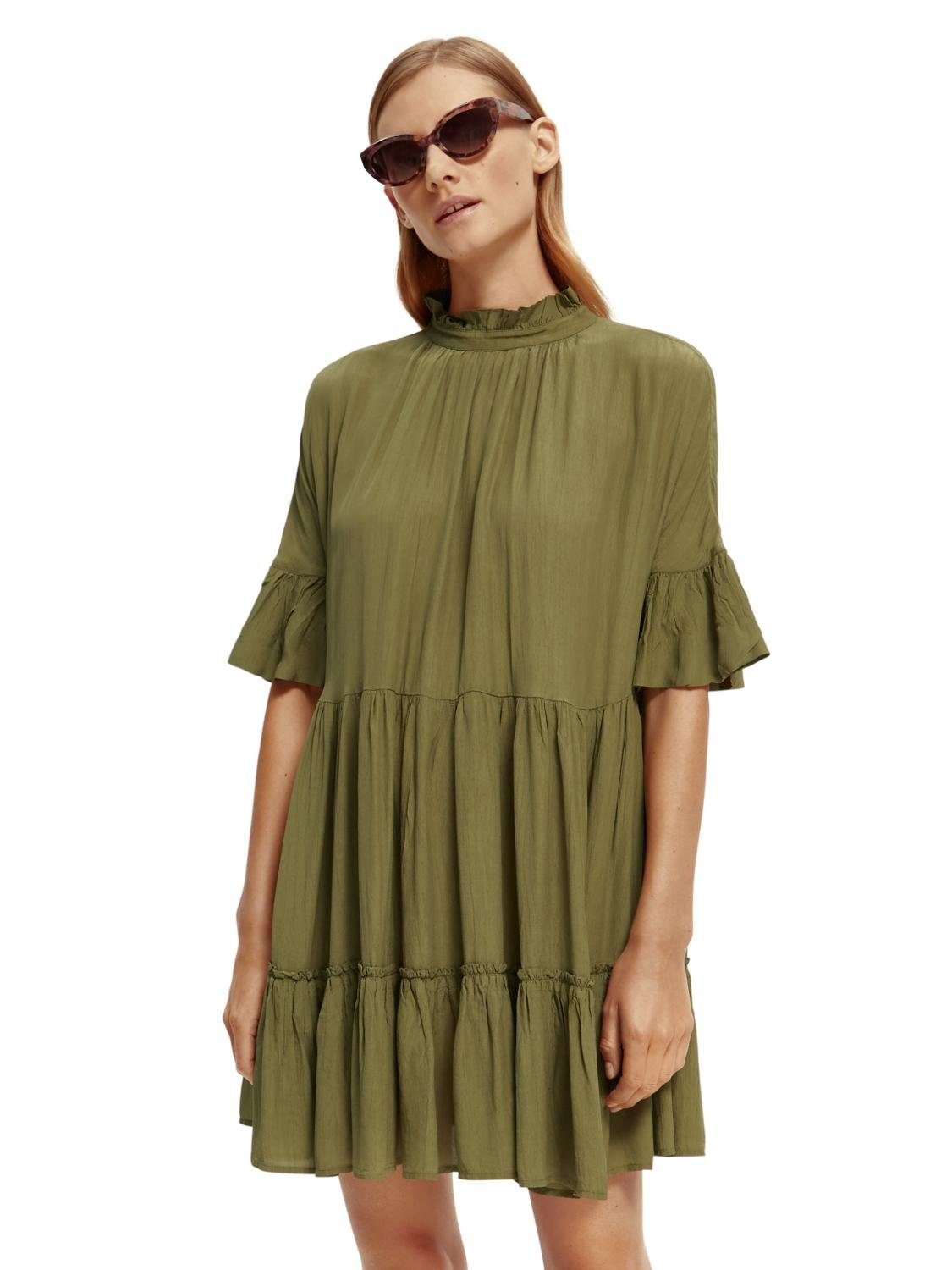 Scotch & Soda Sommerkleid Short dress with ruffle sleeve deta, Army Green