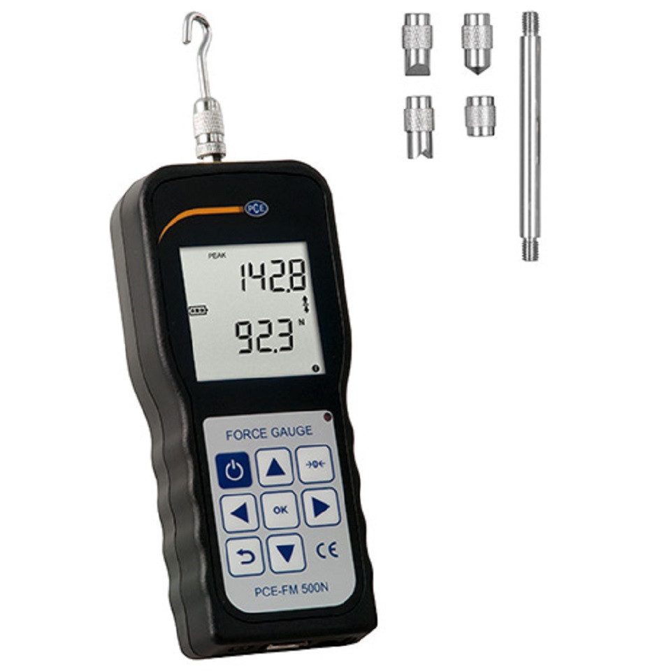 PCE Instruments Spannungsprüfer Kraftmessgerät PCE-FM 500N, für Zugkraft und Druckkraft bis 500 N