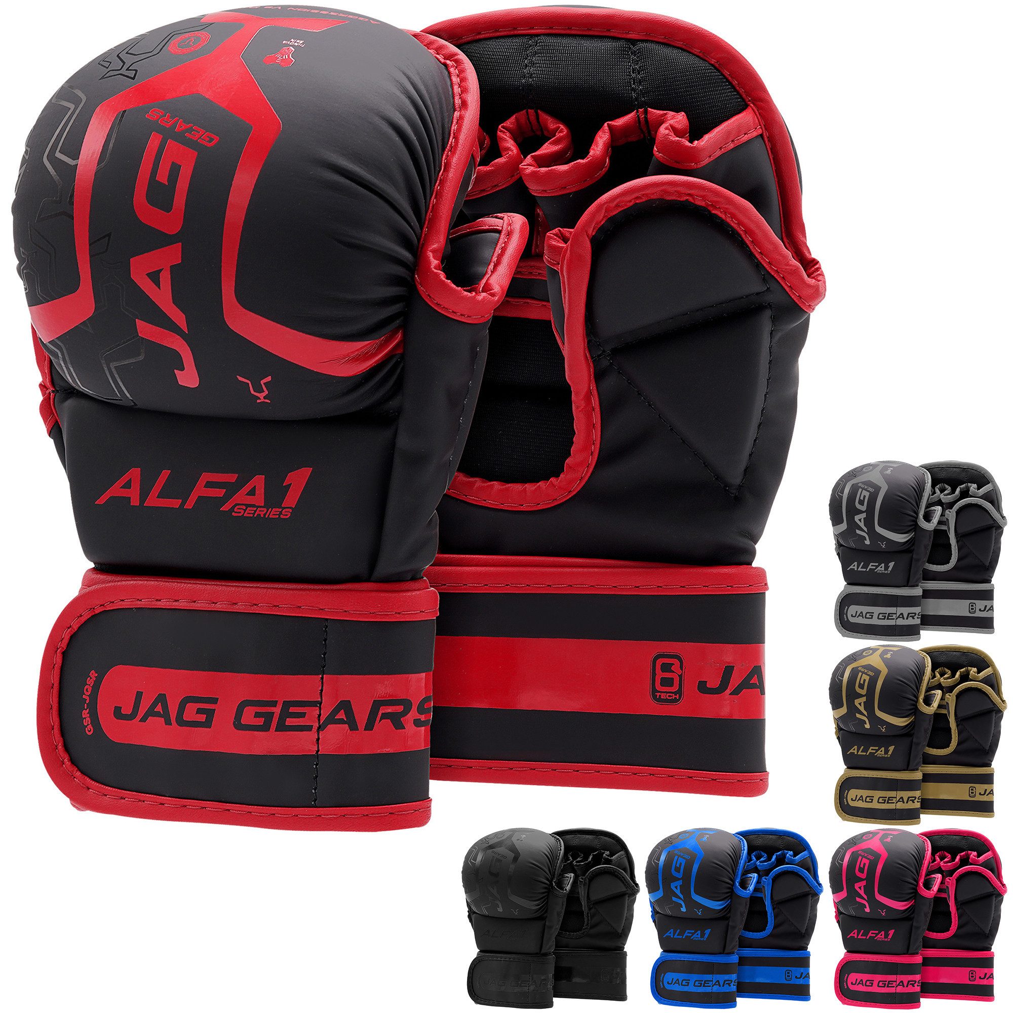 JAG GEARS Boxhandschuhe MMA-Sparringhandschuhe Grappling-Handschuhe Boxtraining und Kampfsport (Set, 1x pair), Open-Palm Design mit High-Density Polsterung & Knöchelschutz