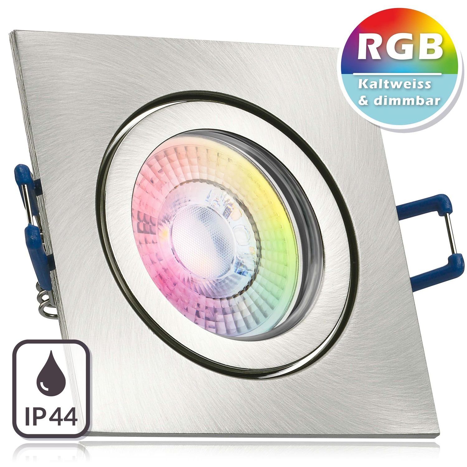 flach LED IP44 LEDANDO 3W Einbaustrahler gebürstet LED RGB mit Einbaustrahler Set extra in silber