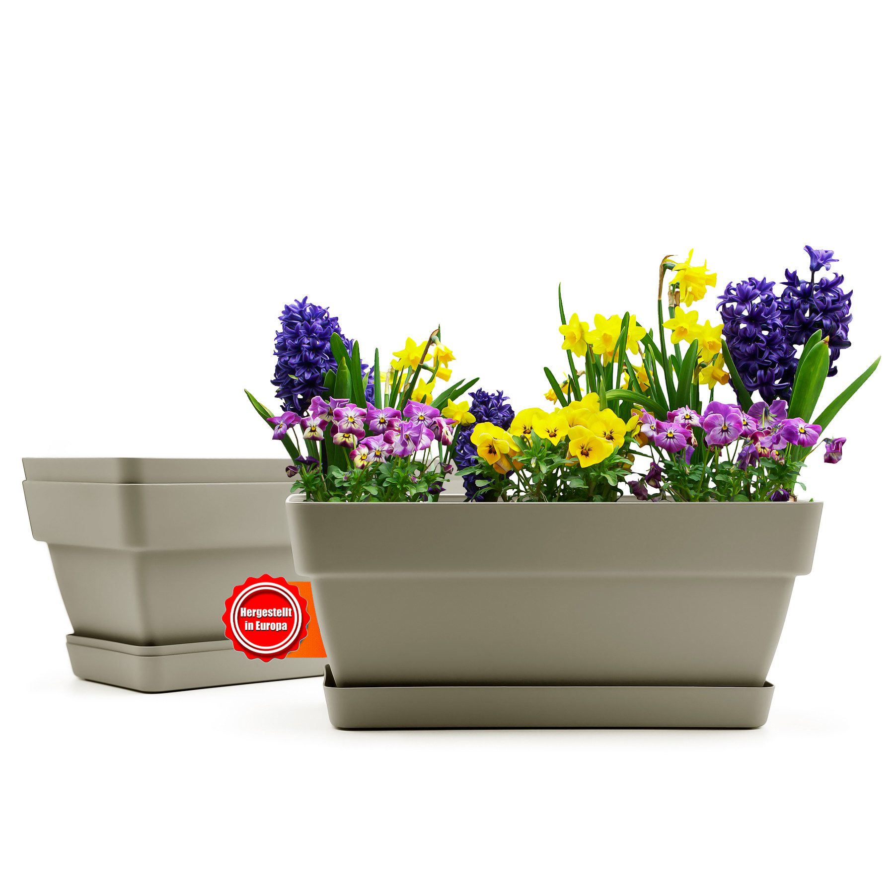 BigDean Blumenkasten 3 Stück Blumenkasten 39 cm aus bruchfestem Kunststoff in Mokka (3 St), Pflanzkasten, ca 40cm lang, Mit Untersetzer, Bruchfest