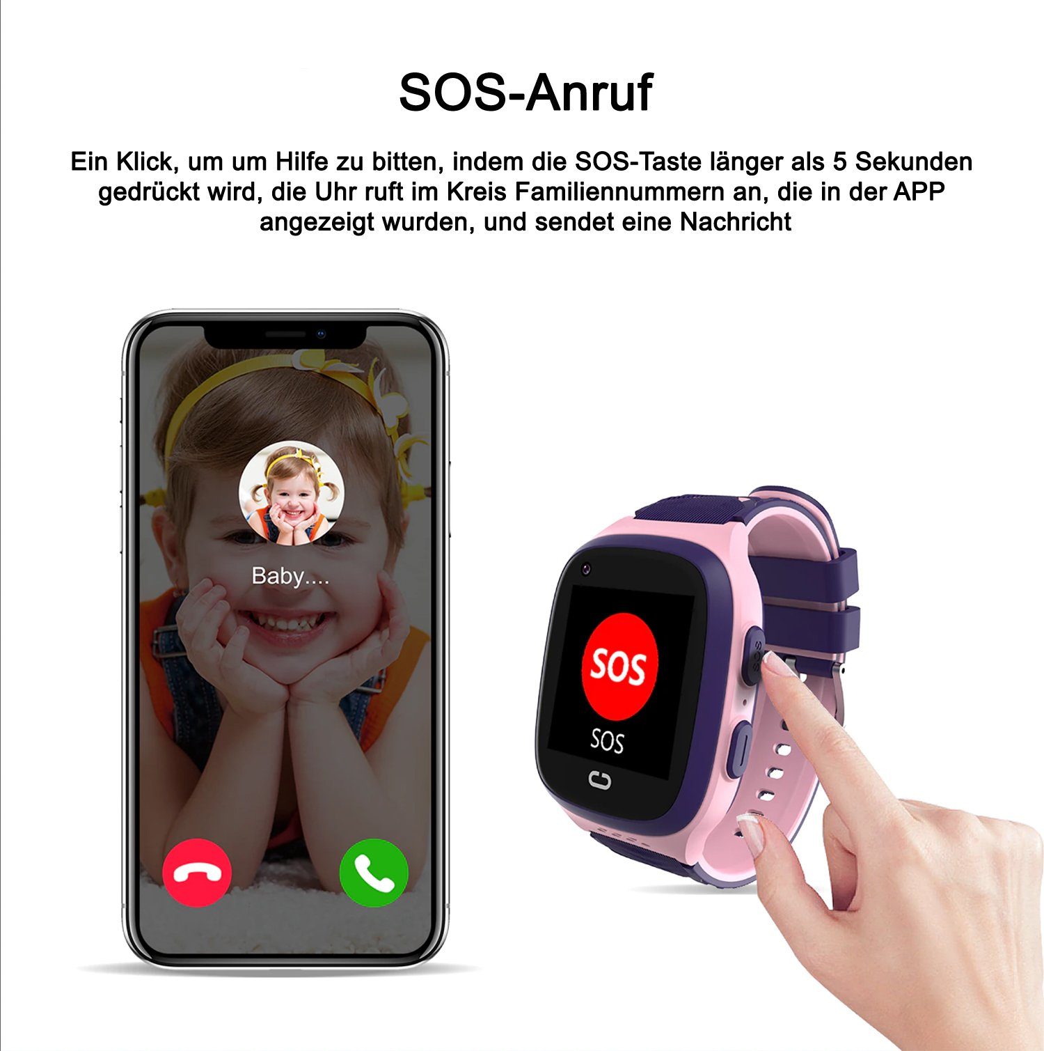 TPFNet SW10 mit Silikon Armband - für Kinder mit SOS und GPS Funktion Smartwatch (Android), Kinder mit Kamera für Videotelefonie, Herzfrequenz, Schrittzähler, Taschenrechner, Schlafüberwachung etc. Schwarz
