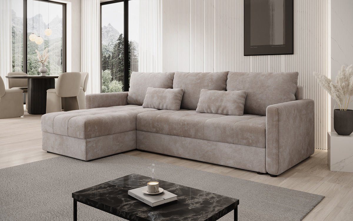 Luxusbetten24 Schlafsofa Designer Sofa Roma in Cord, mit Stauraum und Schlaffunktion