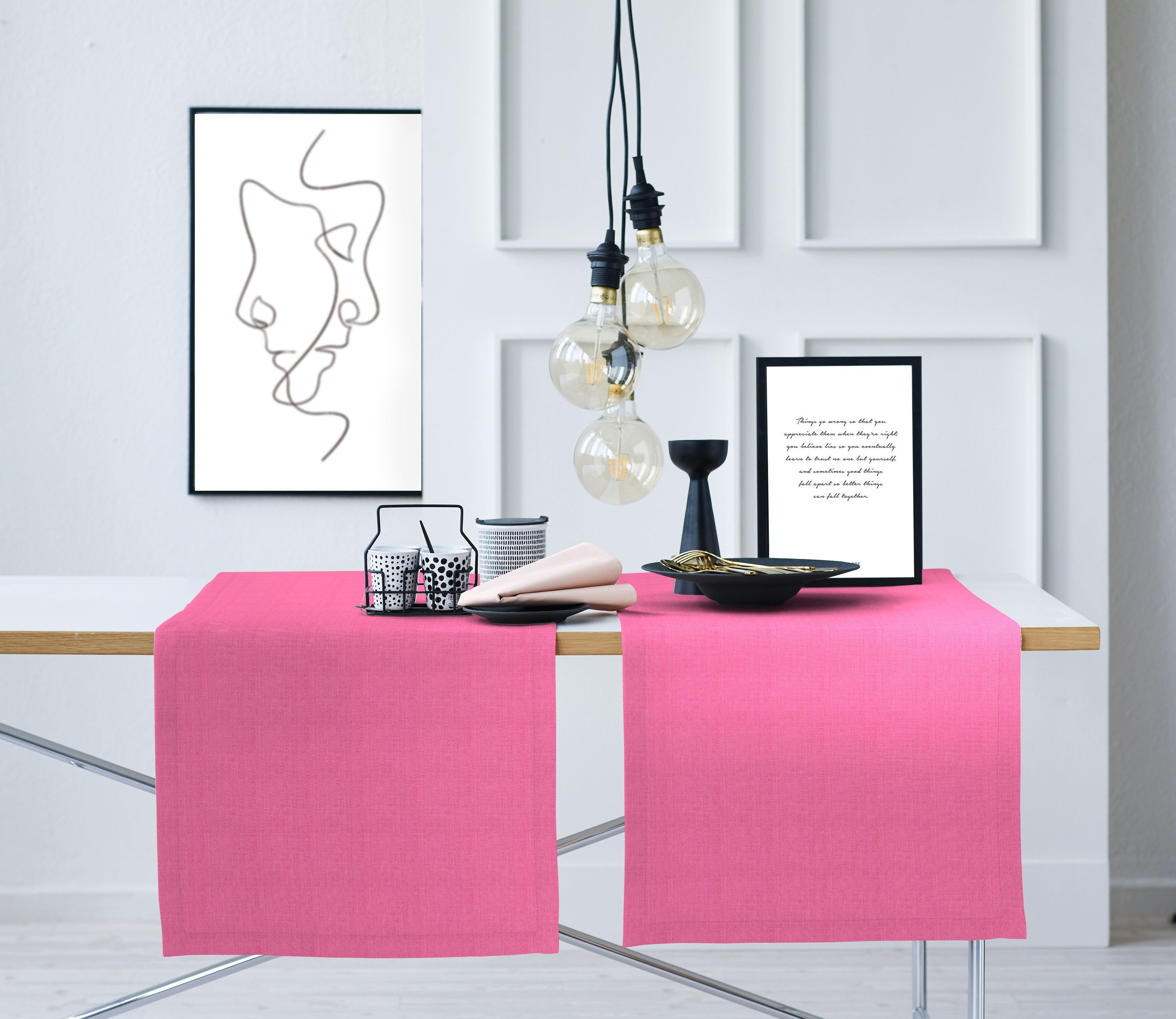 (1-tlg), Tischläufer APELT Uni-Basic Leinenoptik Arizona, pink