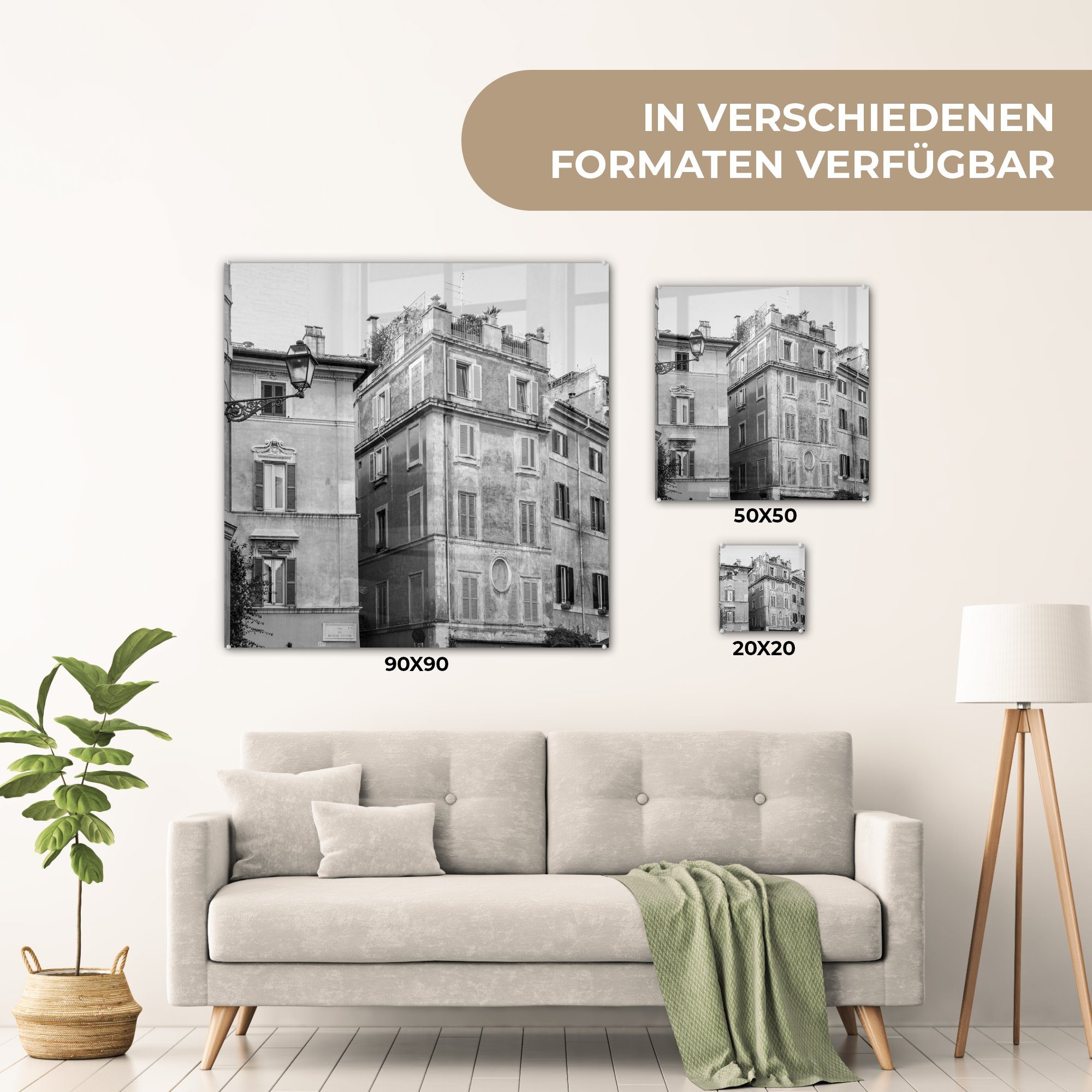 Glasbilder - Foto MuchoWow Rom Wanddekoration - in St), Gebäude Glas Schwarz und - auf Glas in auf Bilder Acrylglasbild Weiß, (1 Wandbild Antike