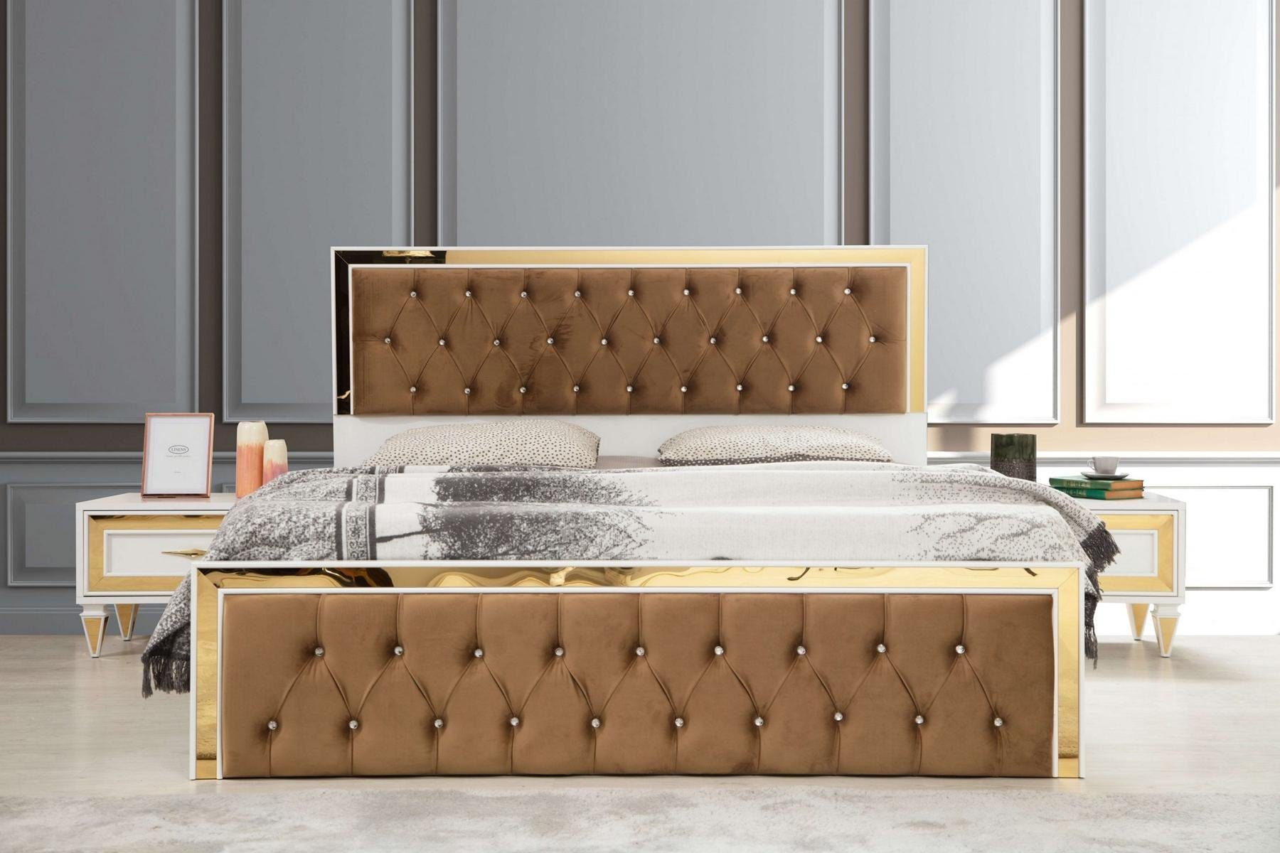 Mit Schlafzimmer Made Doppelbett Schlafzimmer-Set Europe in Kommode, JVmoebel Nachttischen Chesterfield