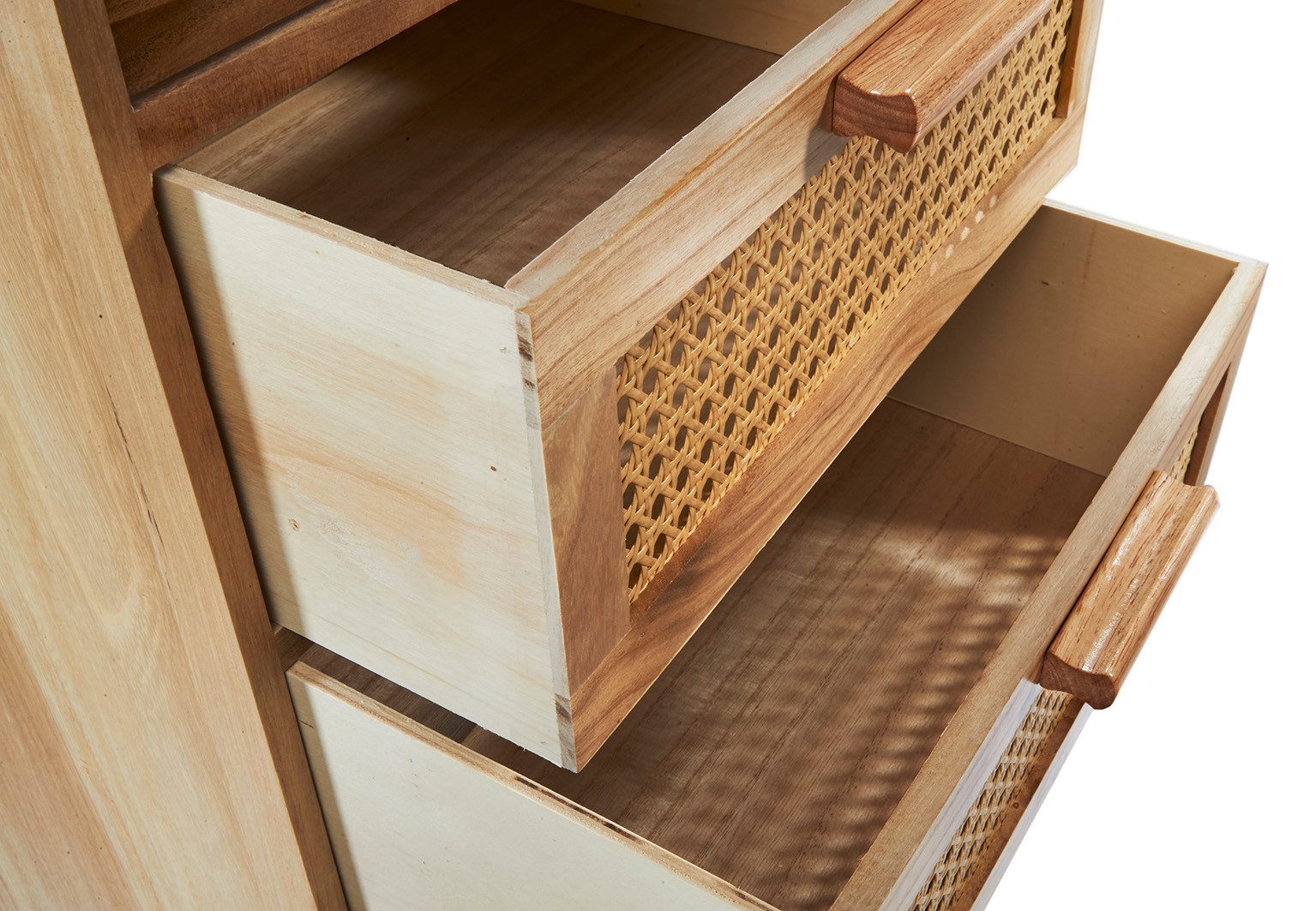 Kobolo Regal Kommode mit Wiener Geflecht Nachttisch Holz, Holzregal Wohnzimmer, 3 Schubladen