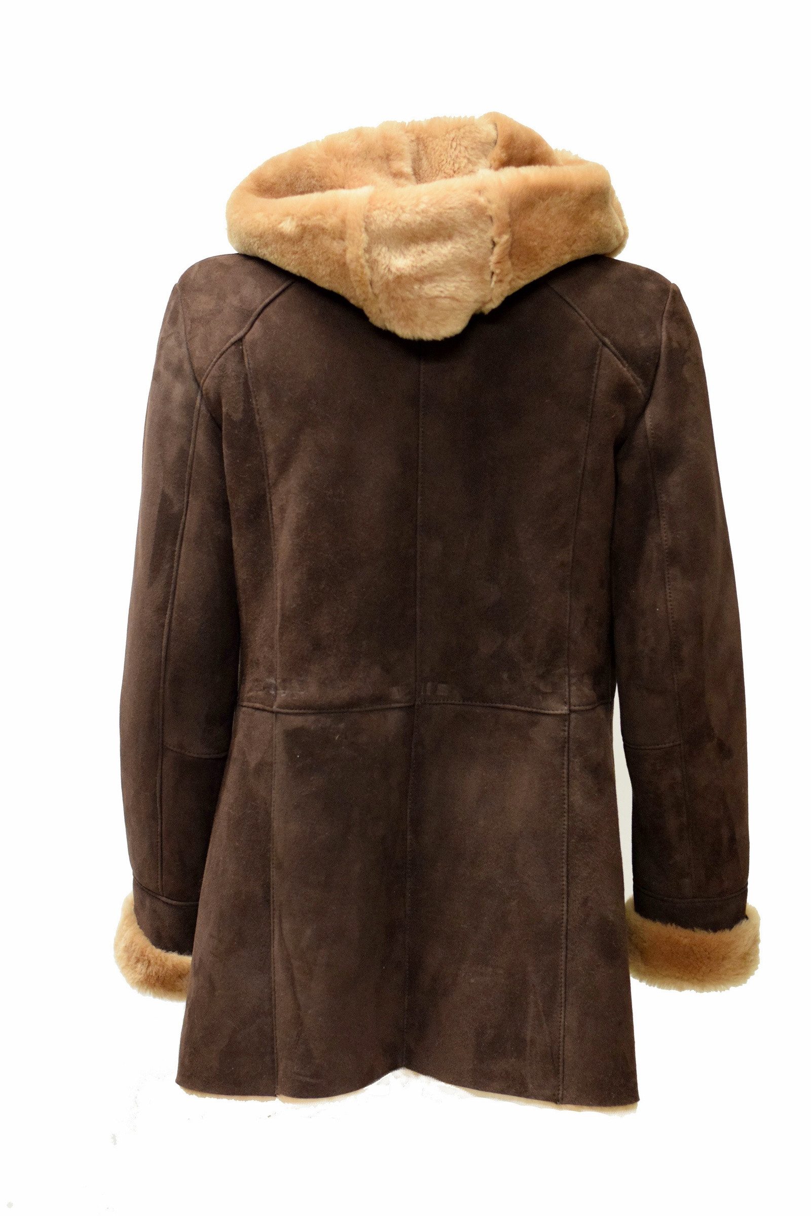 Zimmert Leather Lederjacke Flora weiches Lammfell, Wintermantel, Kapuze, Shearling, Schwarz, Braun