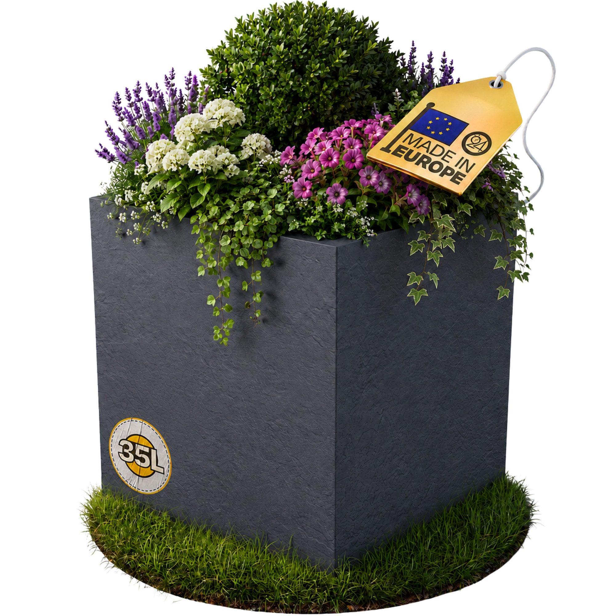ONDIS24 Pflanzkübel Blumenkübel Blumentopf Pflanztopf Vulkan 40, Gestein/Basalt/Graphit Optik mit Wasserspeicher