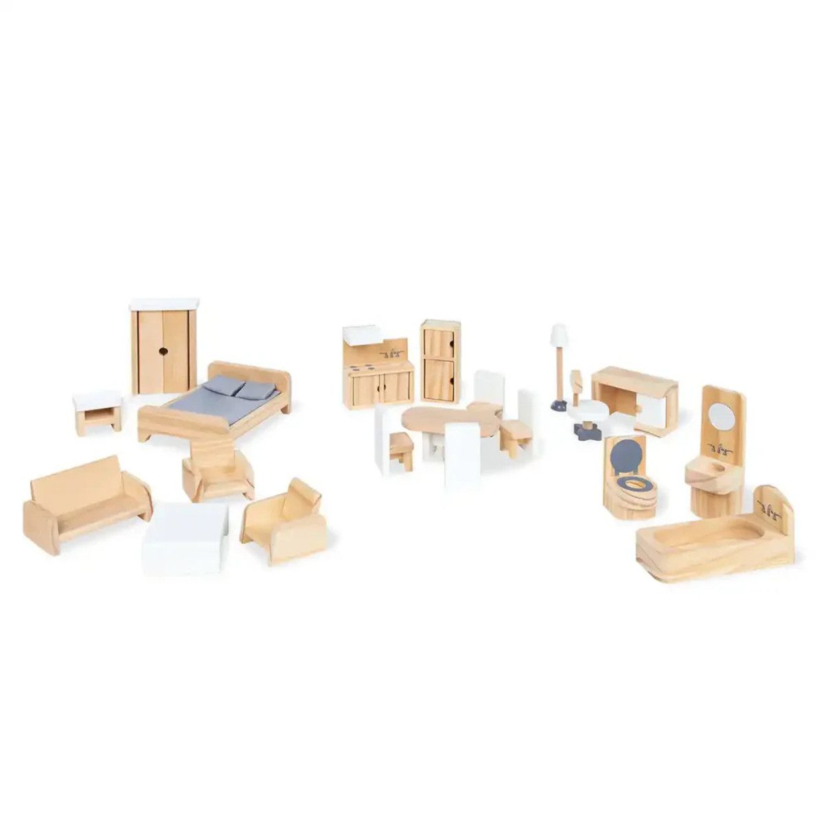 Pinolino® Puppenhausmöbel Set 20 teilig aus massivem Kiefernholz (20tlg)