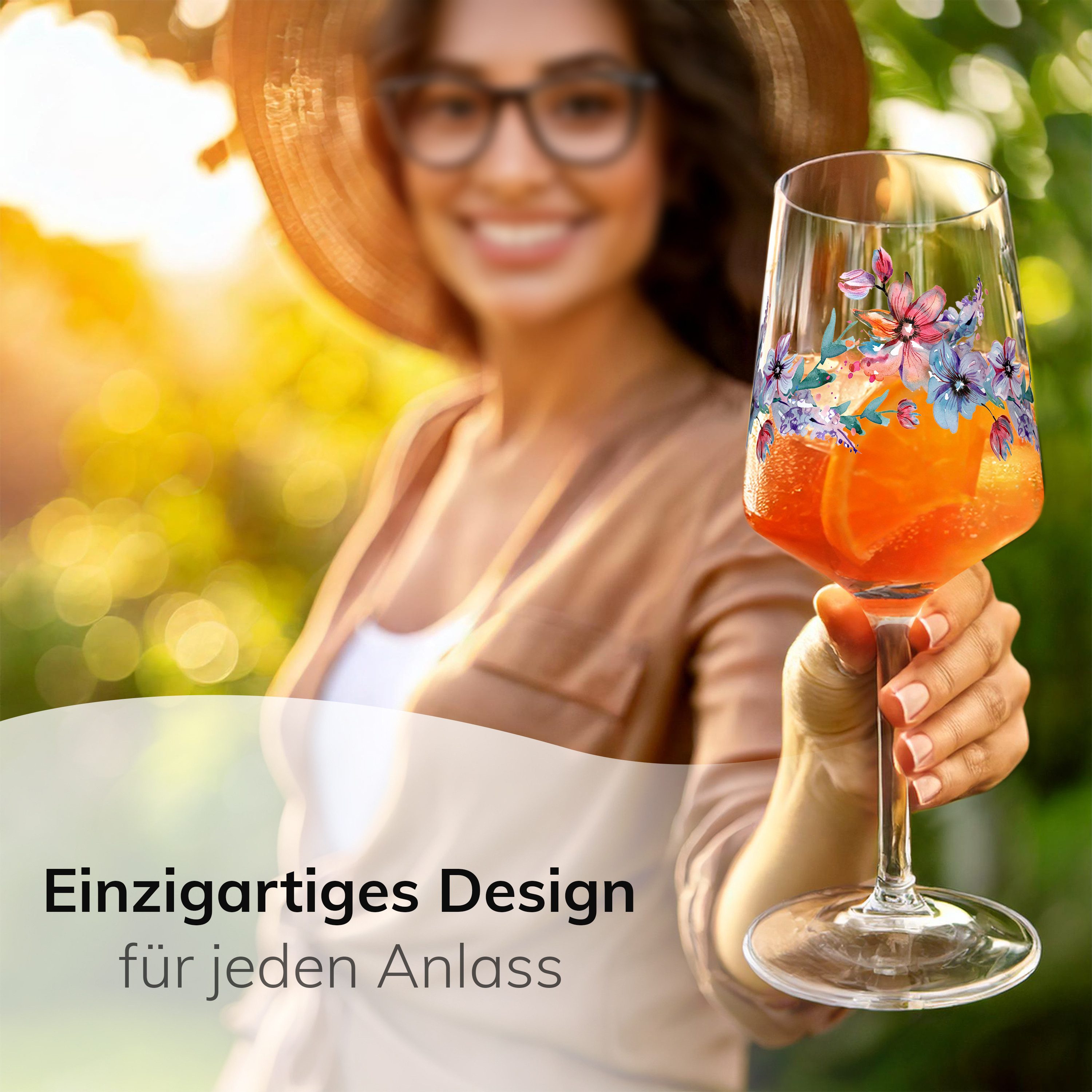 ElbFuchs Aperitifglas Spring Harmony mit Blütenmotiv, 2-tlg., Borosilikatglas, 470 ml, Spülmaschinenfest