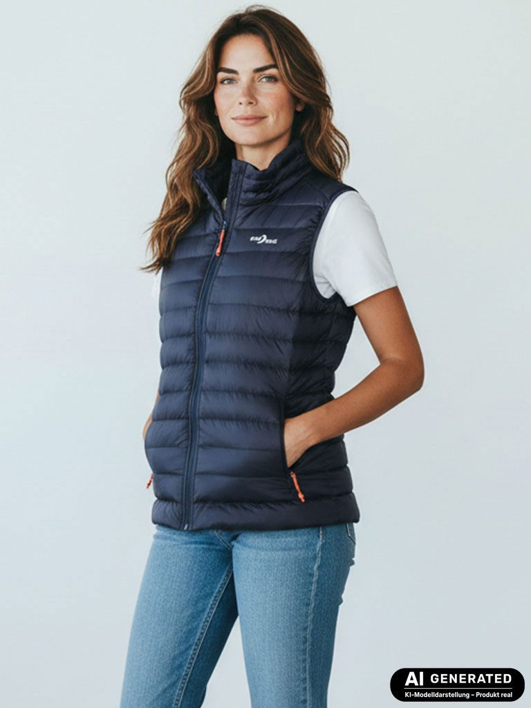 Blue Wave Steppweste Damen Weste Olivia gesteppt Stehkragen - Übergangsweste mit Packbeutel Leicht & Packable, 2-Wege-Reißverschluss, Reißverschlusstaschen