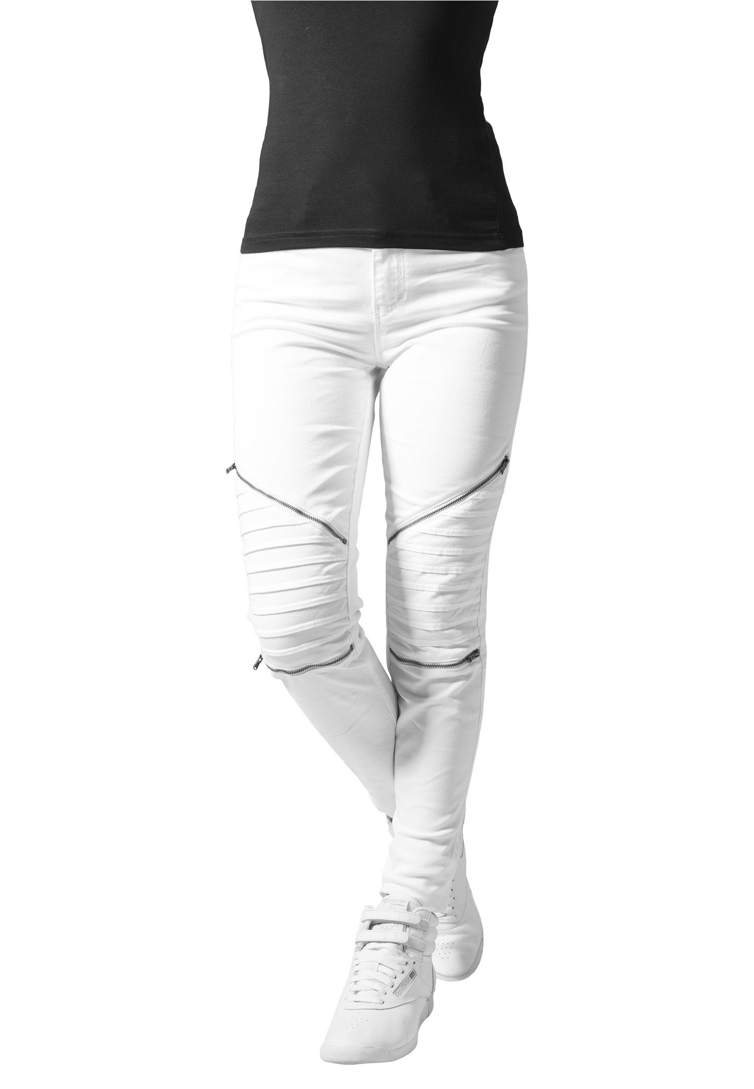 URBAN CLASSICS Biker Stretch Pants (1-tlg) white Ladies Damen Bequeme Jeans