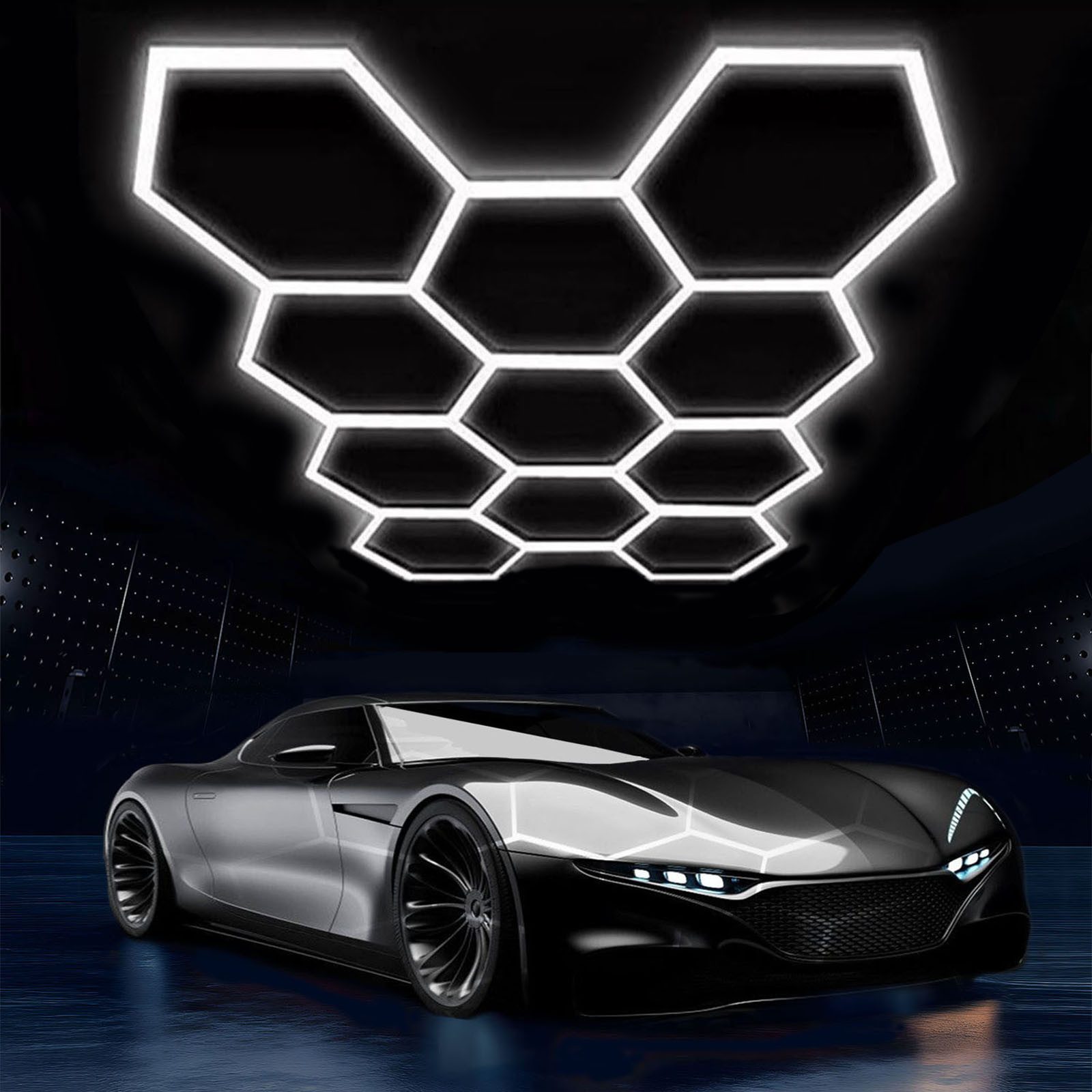 oyajia LED Dekolicht 8/10-Pack Hexagon LED Deckenleuchte Werkstatt Garage Waben Beleuchtung, 384W, LED fest integriert, ‎Kaltweiß, Sechseckige LED-Leuchte für Garage, Studio, Lager, Auto-Detailing-Shop