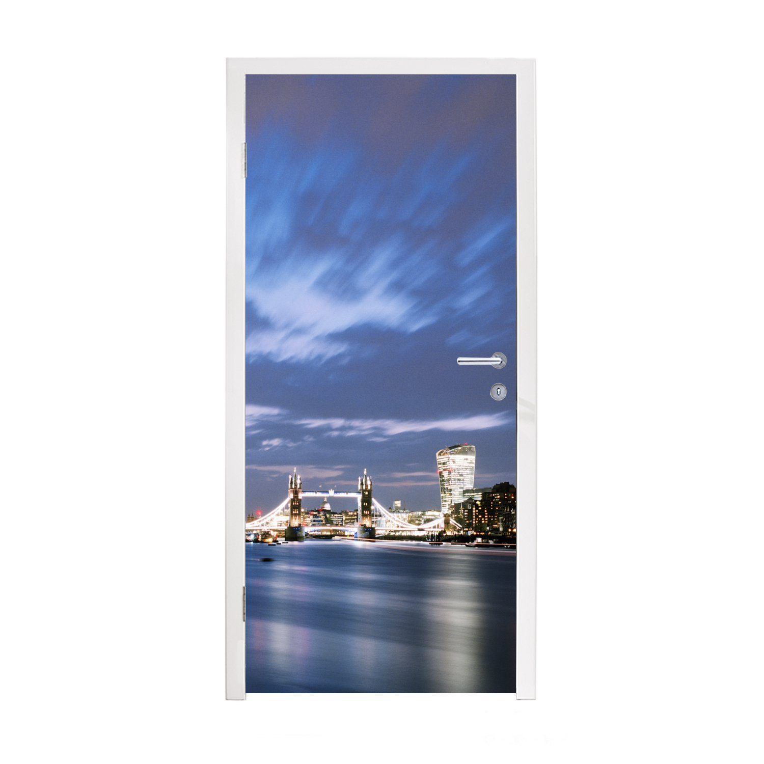 MuchoWow Türtapete Londoner Skyline am Abend, Matt, bedruckt, (1 St), Fototapete für Tür, Türaufkleber, 75x205 cm