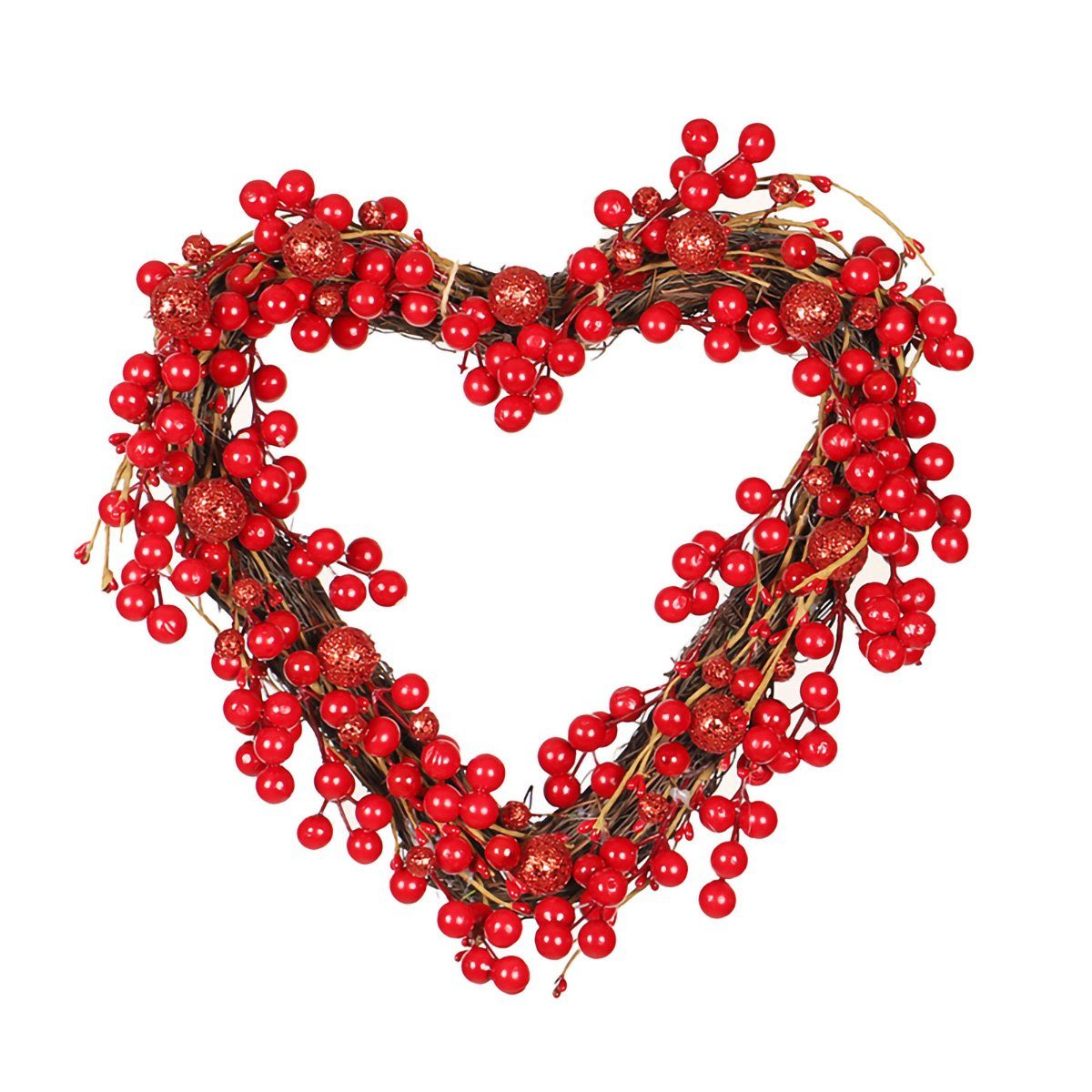 yozhiqu Dekokranz Herzförmiger roter Früchte-Valentinstagskranz, Heimdekoration, Valentinstag-Türanhänger, Hochzeitsdekoration Frühlingskranz 35 cm
