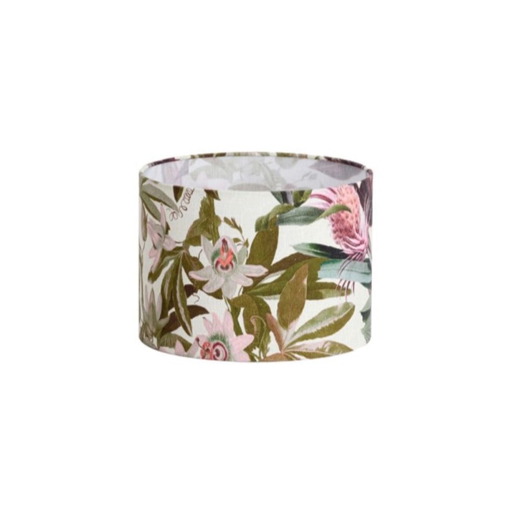 Dirk Davids Leuchten GmbH Lampenschirm Lampenschirm Zylinder in Velours Passionsblumen Weiß 40-40-30cm, Zeitlose Eleganz