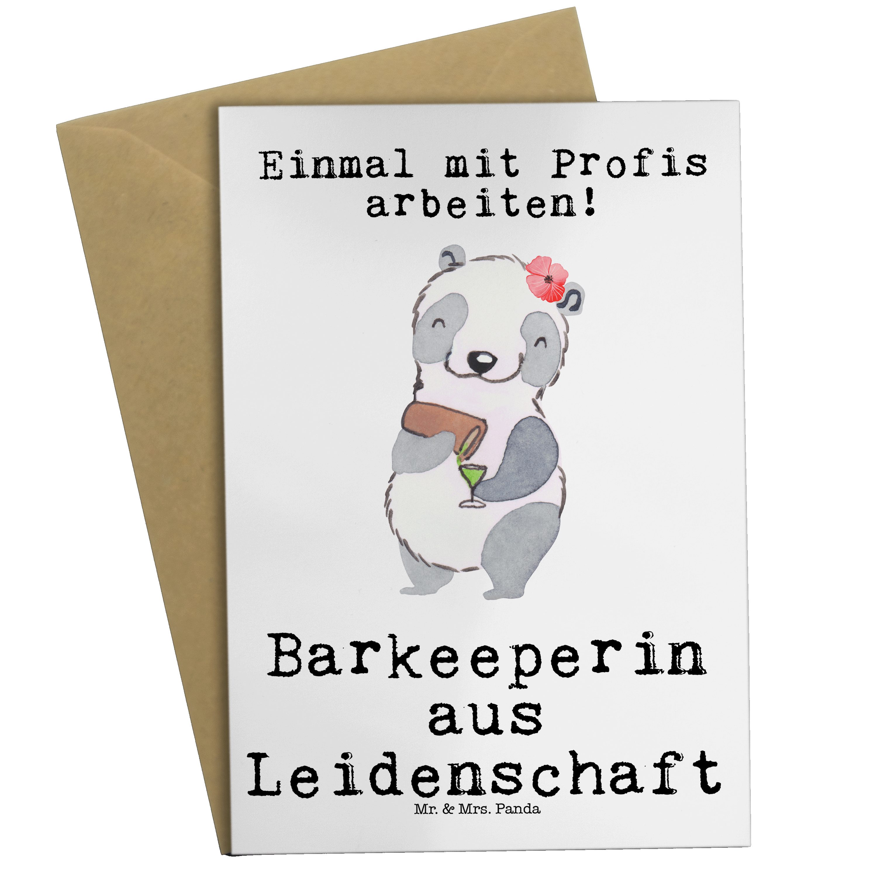 Geschenk, Barkeeperin & Danke, aus - Grußkarte Einladungskart Mrs. Leidenschaft Weiß - Panda Mr.