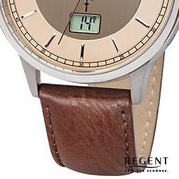 Regent Funkuhr Regent Herren Uhr FR-249 Leder Funkwerk, Herren Funkuhr rund, groß (ca. 41mm), Lederarmband