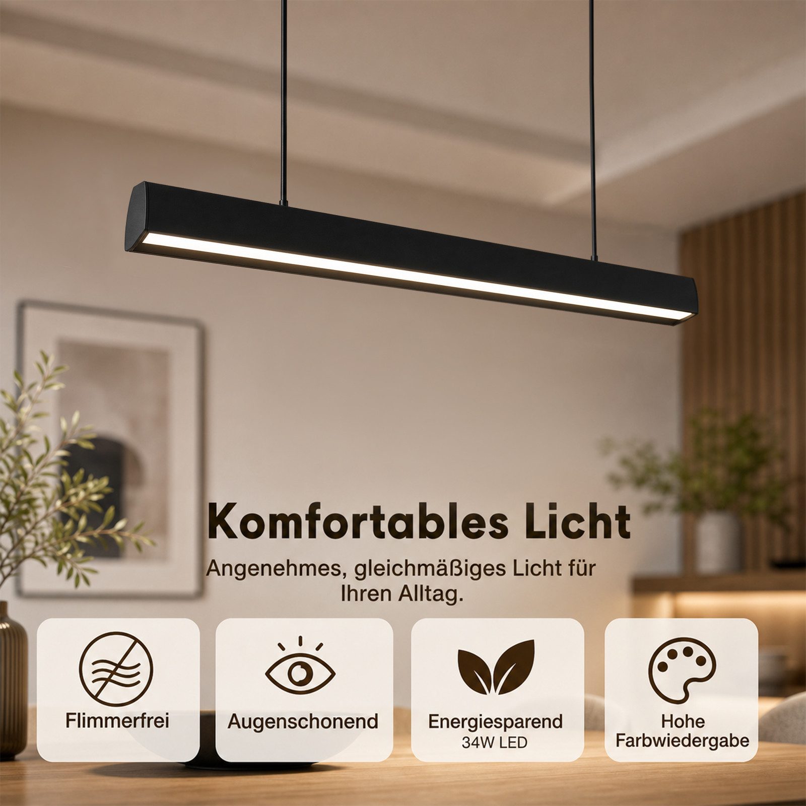 Nettlife LED Pendelleuchte Modern Schwarz Fernbedienung 108/148.5 cm 37/50W Hängelampe Esszimmer, LED fest integriert, Dimmbar, Hängelampe Memory-Funktion für Wohnzimmer Küche Schlafzimmer Büro