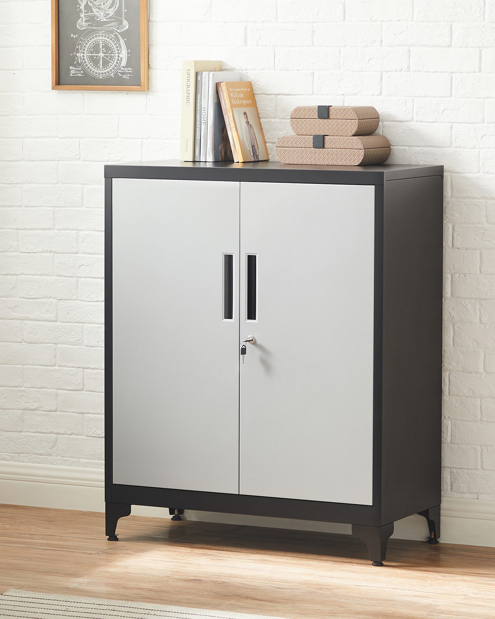 SONGMICS Aktenschrank Mehrzweckschrank, Büroschrank mit 2 Türen Schrank abs günstig online kaufen