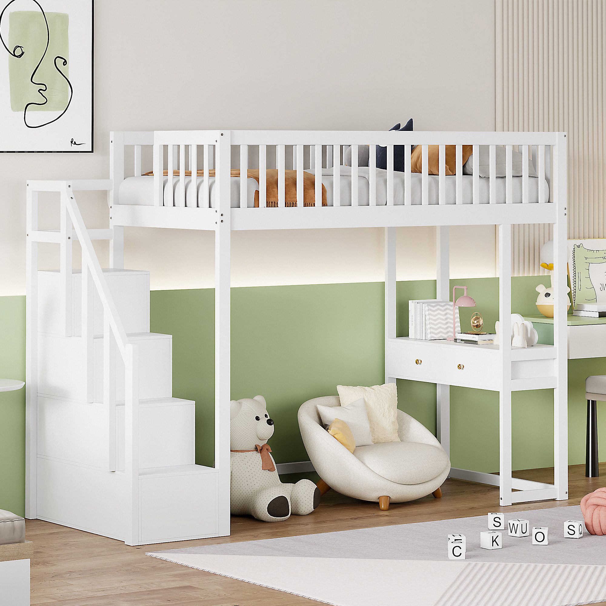 Flieks Hochbett Massivholz Kinderbett 90x200cm mit günstig online kaufen