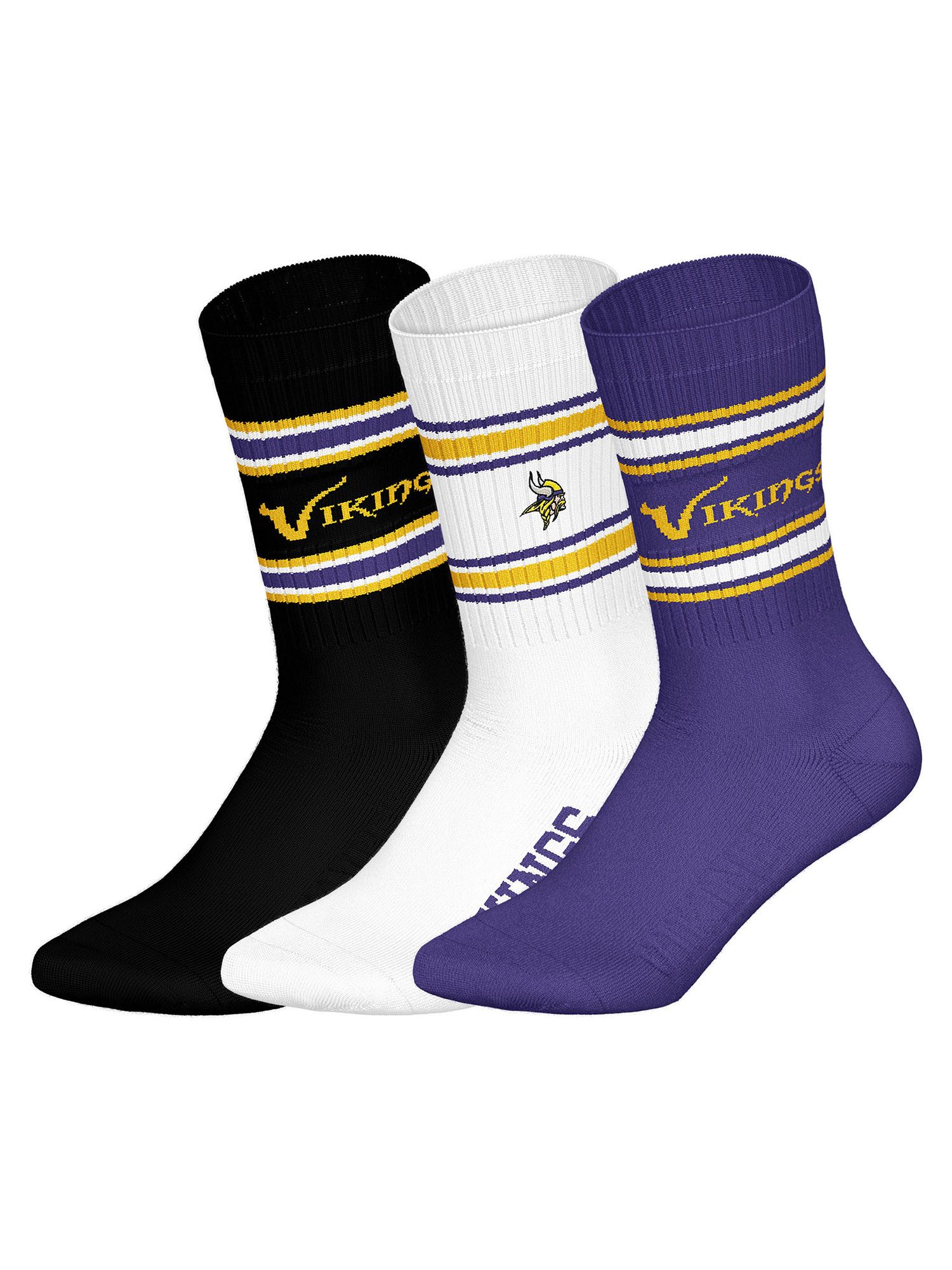HUDDLE Freizeitsocken Minnesota Vikings Crew (3-Paar) Casual Socken, Alltagssocken